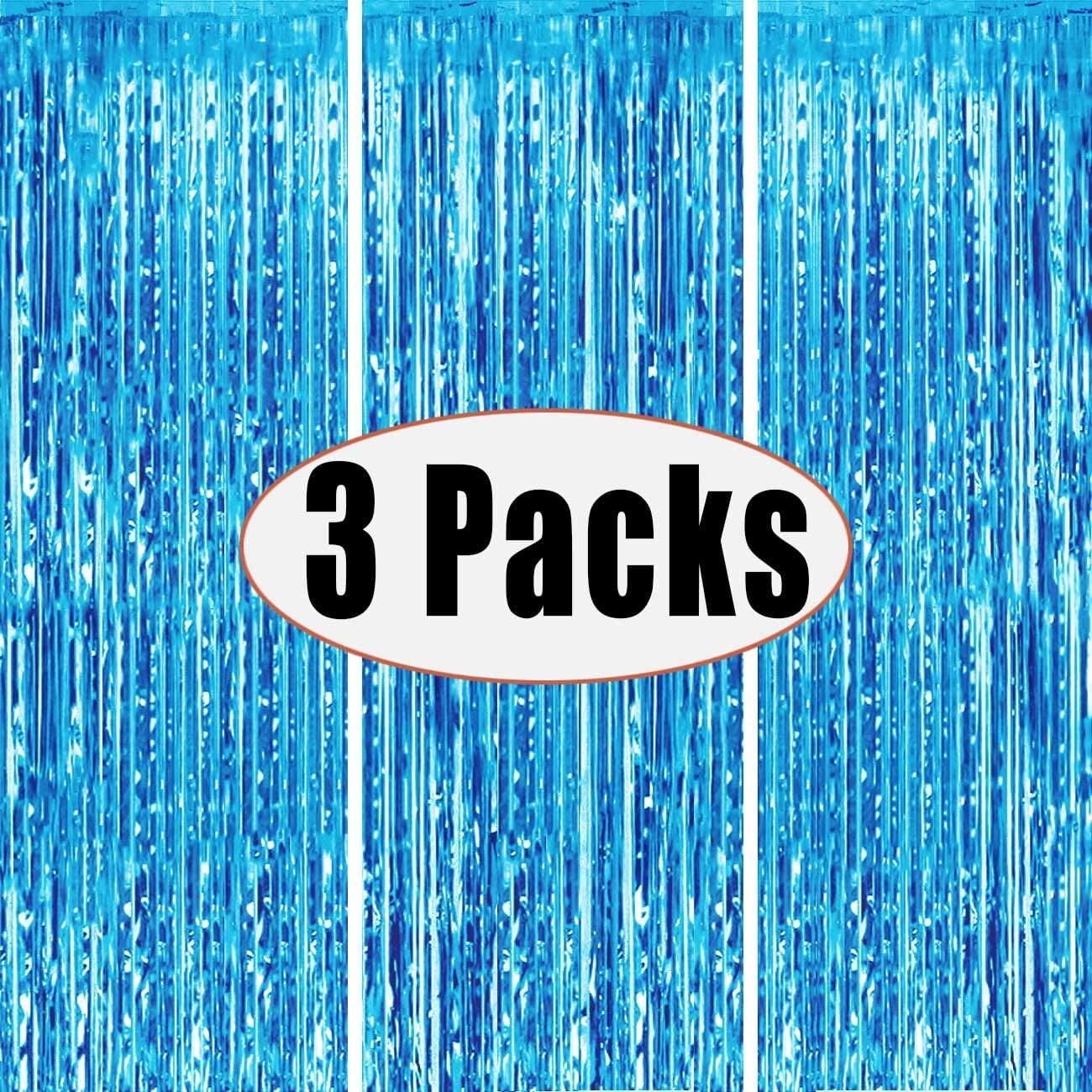 GoXteam Laser Glitter Foil Fringe Tinsel Backdrop for Party Decoration (Blue, 3 Pack, 3.28 ft x 6.56 ft) gimeu
