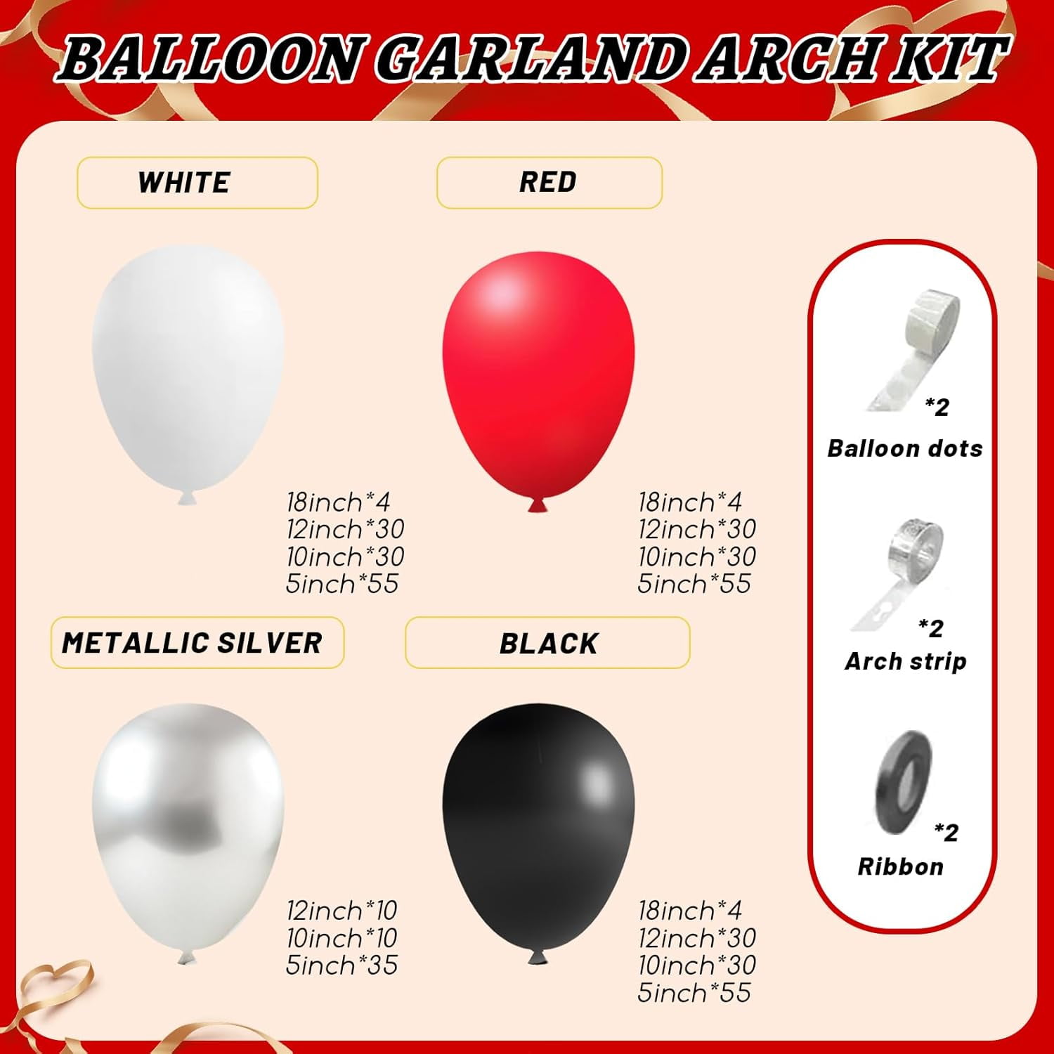 Party Decor Balloon Garland Arch Kit (Red, Black, White, 412 Pieces) fdnff