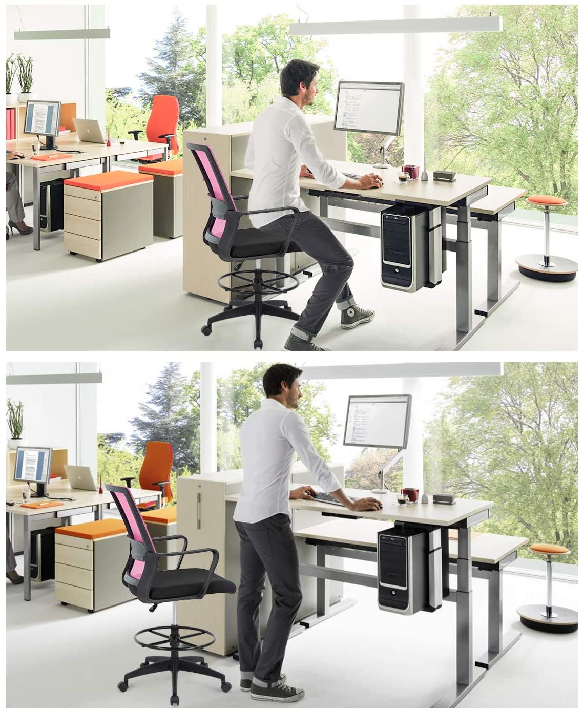 BestOffice Ergonomic Drafting Chair with Lumbar Support and Adjustable Arms (Pink, Mid Back) b32q5