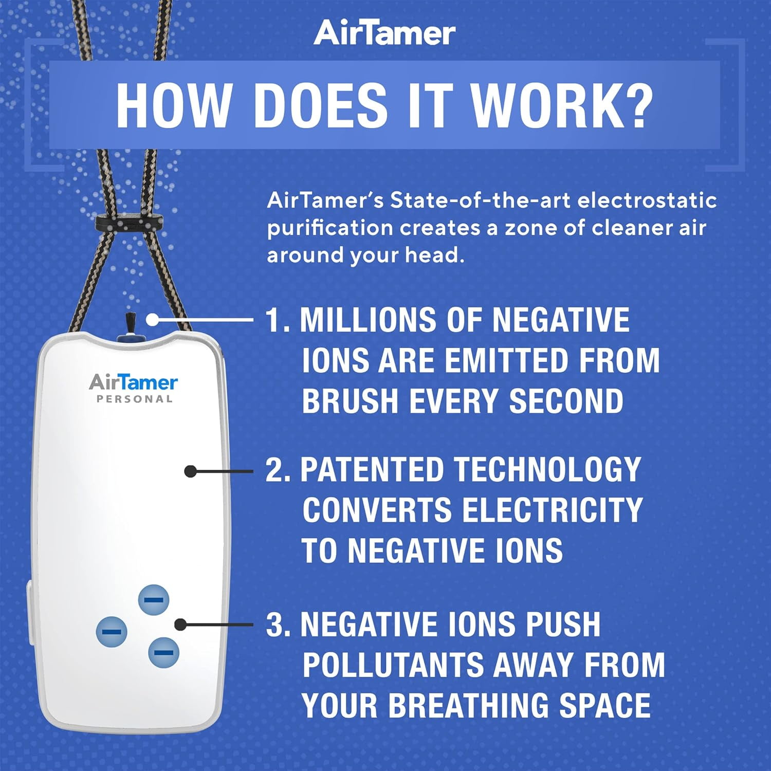 AirTamer A310W Personal Air Purifier, Portable Wearable Ionic Air Cleaner with Travel Case (White) yzor8