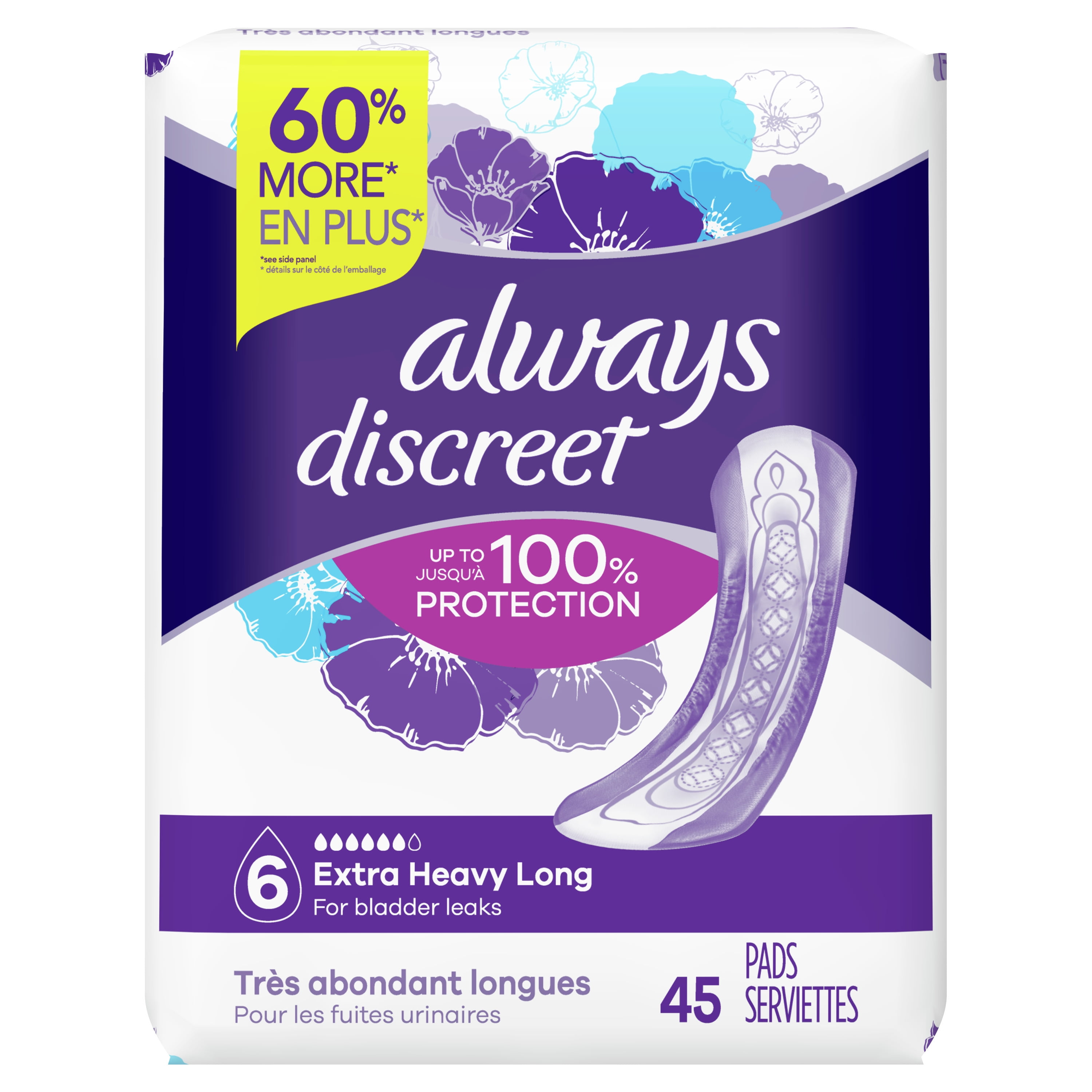 Always Discreet Incontinence Pads, Extra Heavy Absorbency, Long Length (90 Count) gf09l