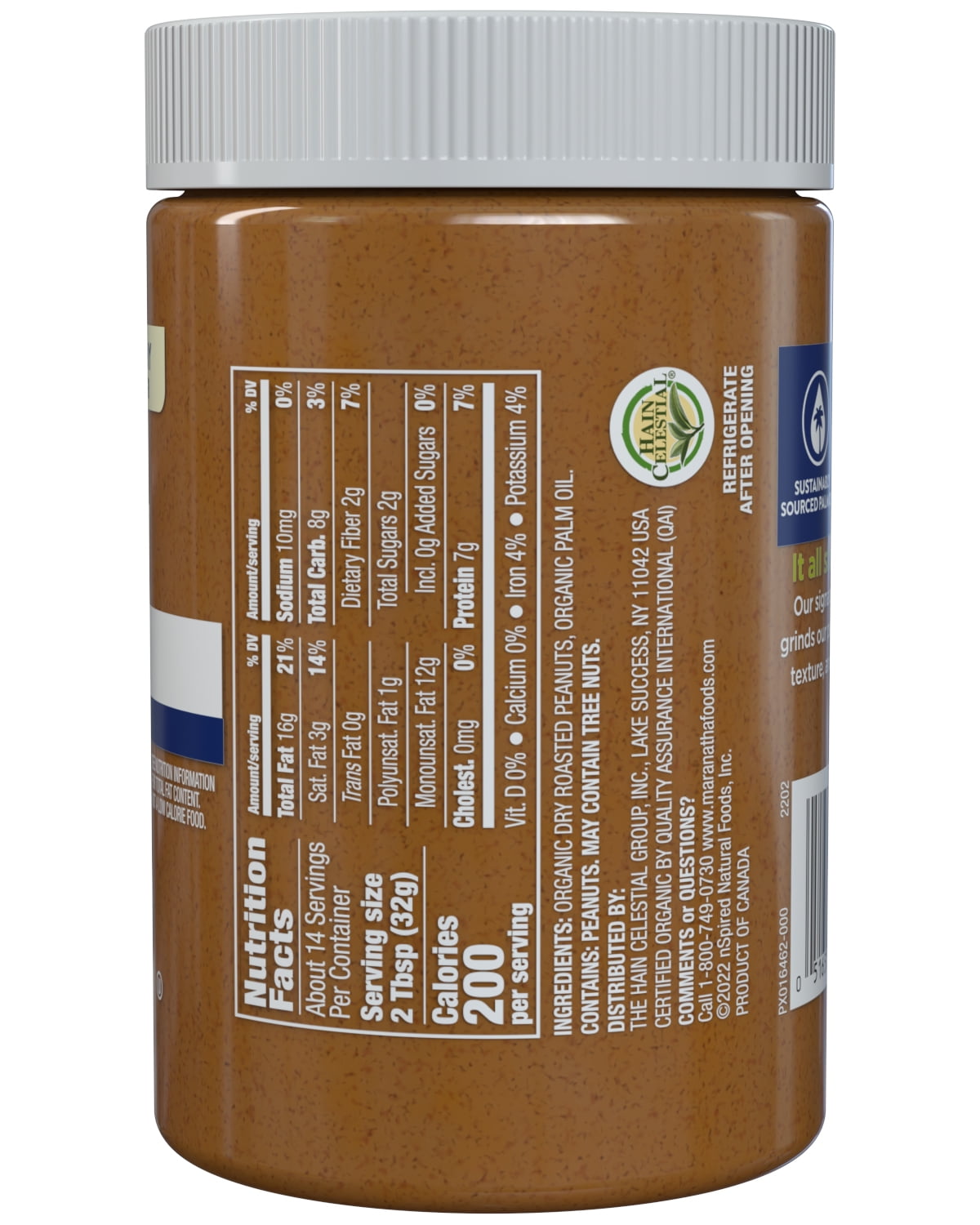 MaraNatha Organic Creamy Peanut Butter Spread, No Sugar No Salt Added (16 oz) c45yz