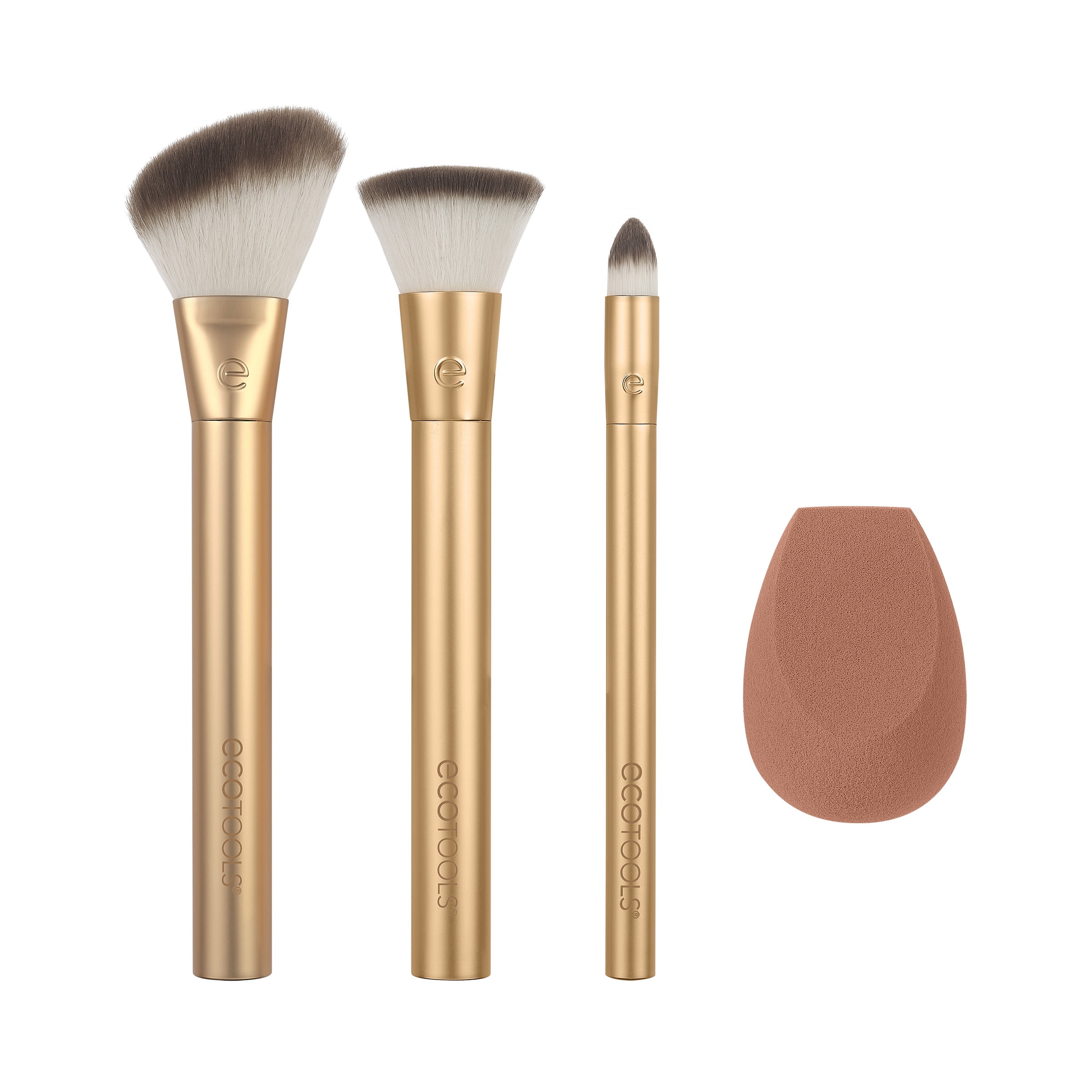 EcoTools Precious Metals Face Blend + Sculpt Kit, Professional Makeup Brush Set (Gold, 4 Piece Set) 6fmsw