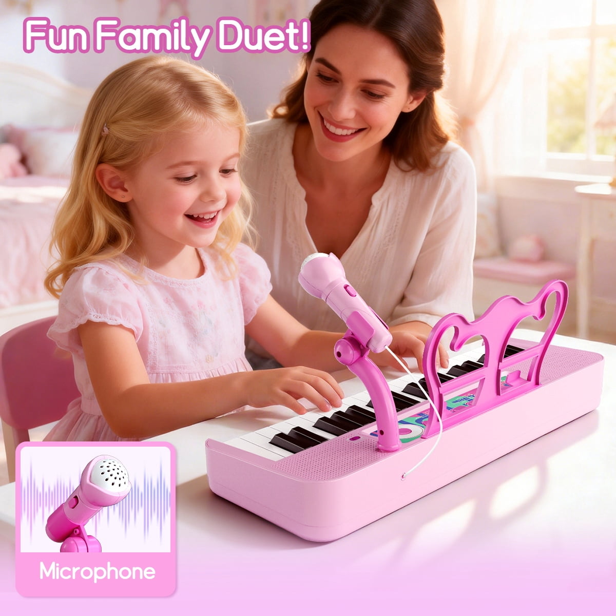 WLBES 37-Key Electronic Keyboard Piano Set with Stand and Stool (Pink, 1 Set) blafm