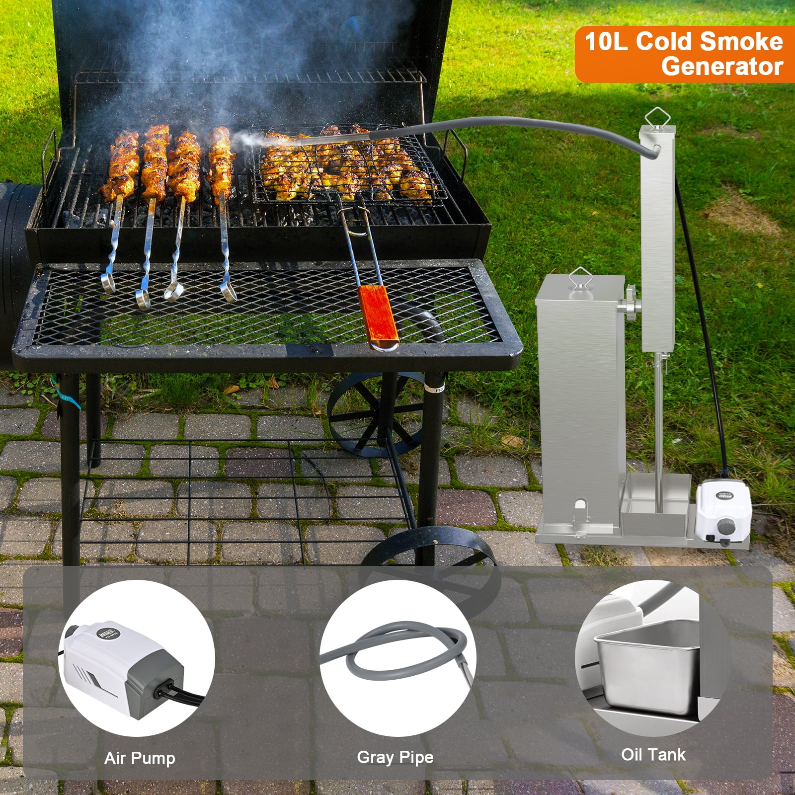 Marada Stainless Steel Cold and Hot Smoke Generator for BBQ Meat and Drinks (Silver, 10L Capacity) o2blt