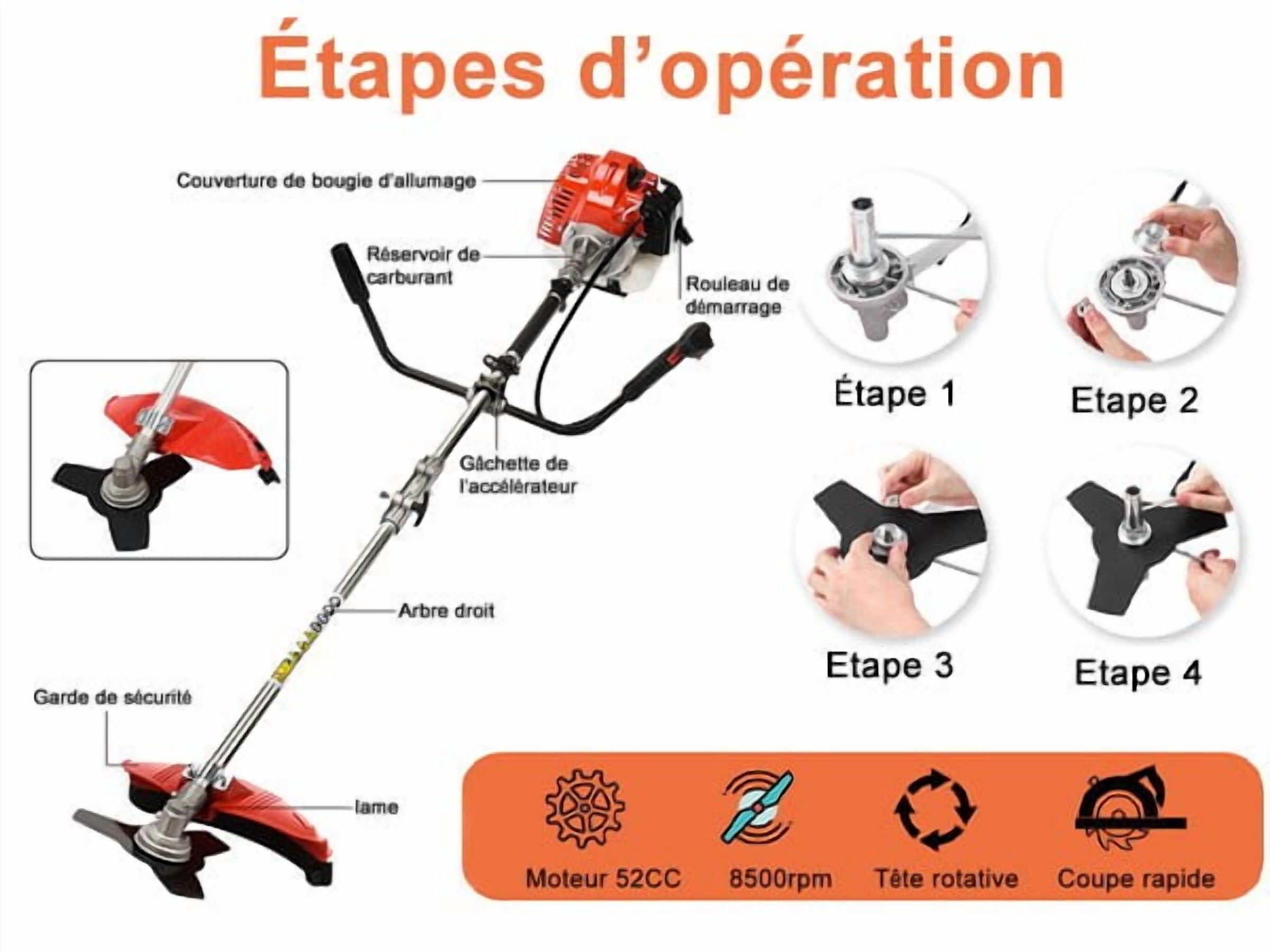 WETS 52cc Gas String Trimmer and Brush Cutter 2-in-1 Heavy Duty Lawn Edger (Orange) 3qxlv