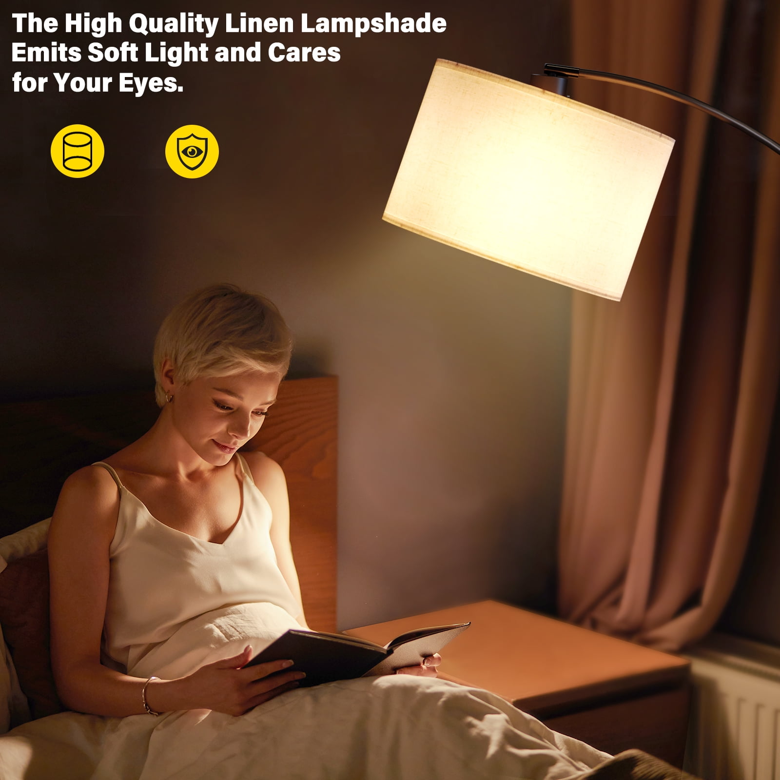 SUNMORY 75 in Arc Floor Lamp, Modern Standing Lamp with 3-Color Temperature LED Bulb, Adjustable Linen Shade & Weighted Base (75 in) iroey