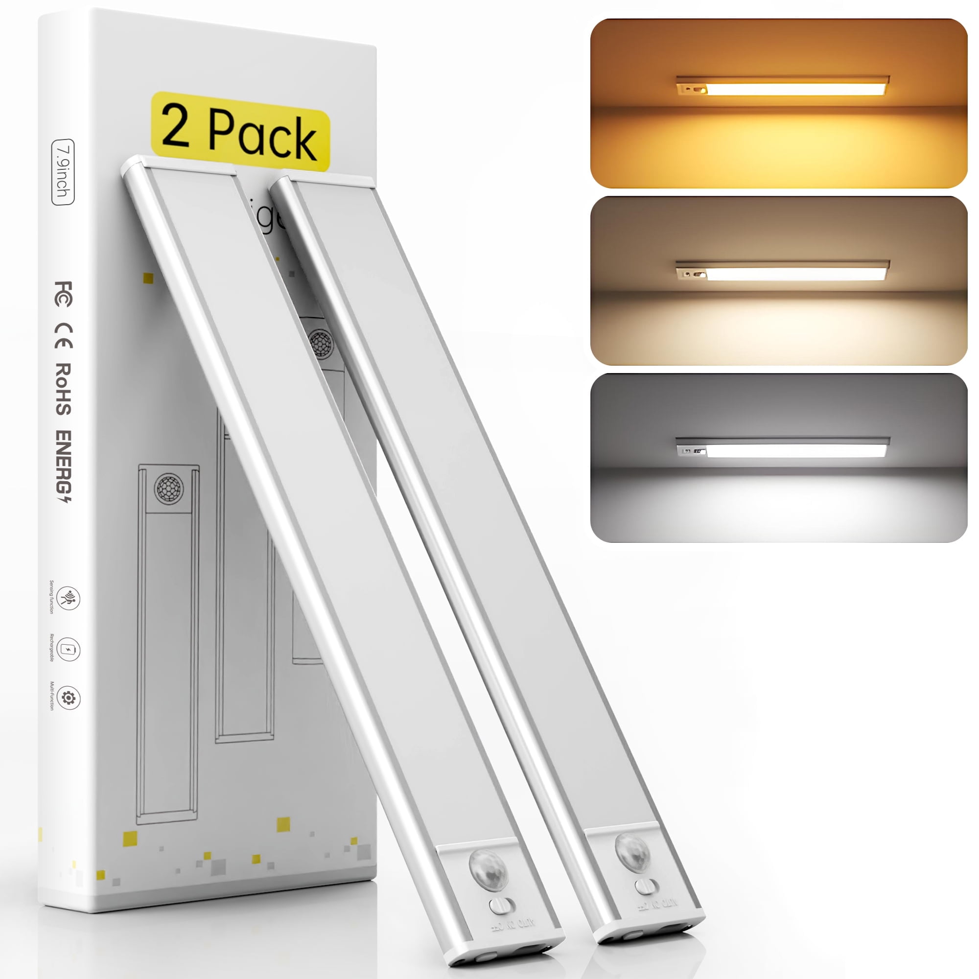 DAYBETTER LED Under Cabinet Lights, Motion Sensor Wireless Closet Lighting with Magnetic Strip (White, 2 Pack) giz9r