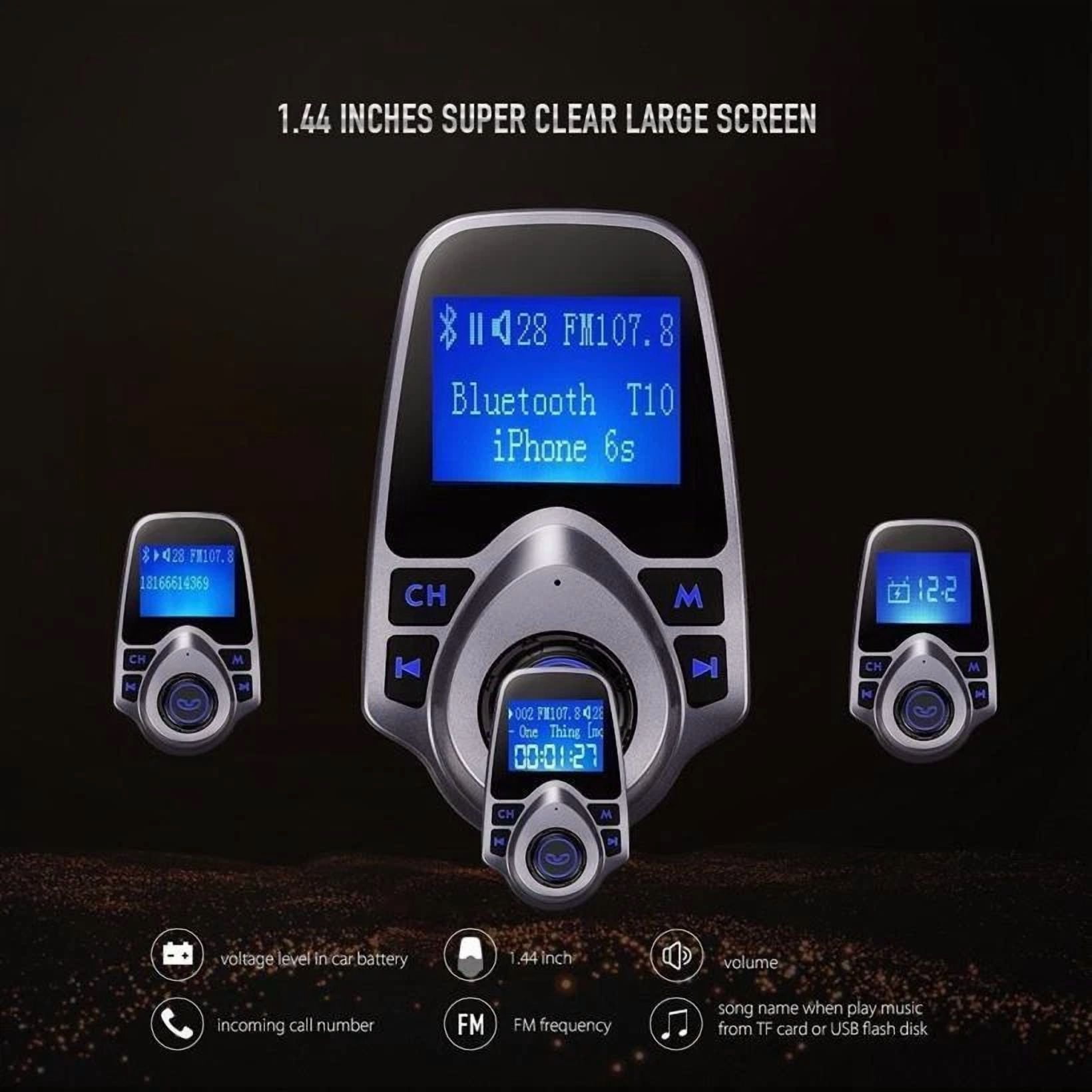 Rhea Car Bluetooth 4.0 FM Transmitter with Hands-Free Calling and USB Charging Port (Black, 1 Pack) u0duh