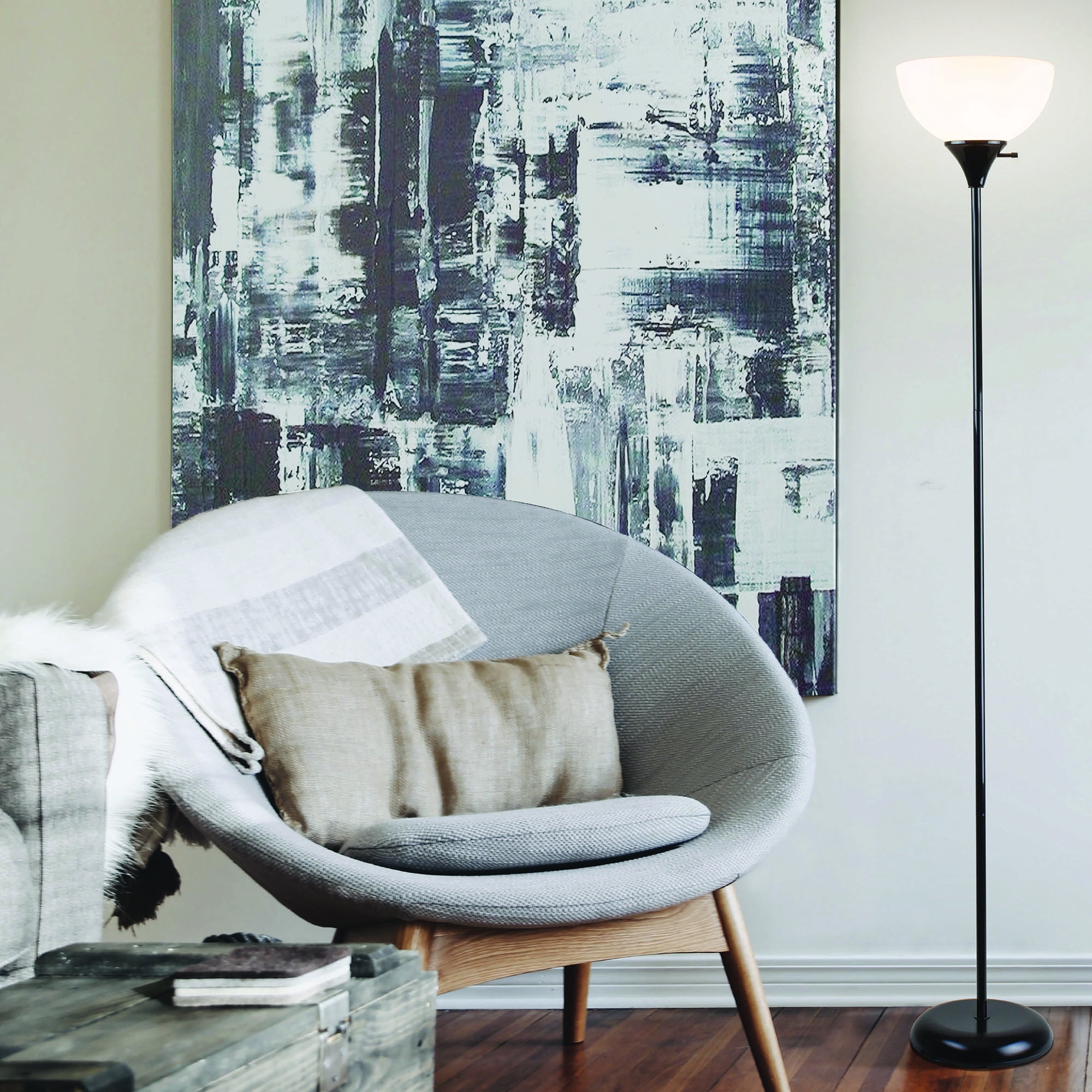 Newhouse Lighting Henry Torchiere Standing Floor Lamp, Modern Uplight for Living Room (Black, 71 in) l1y0r