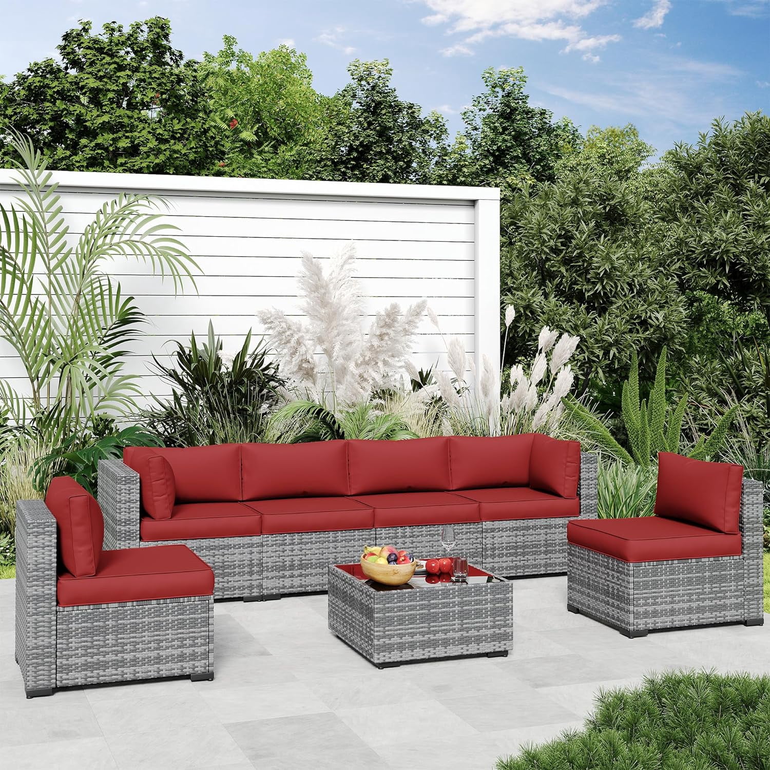 ELPOSUN Outdoor Patio Furniture Replacement Cushions, Deep Seat Sectional Sofa Cushions, Water-Resistant Fabric (Red, 14-Piece Set) px94t