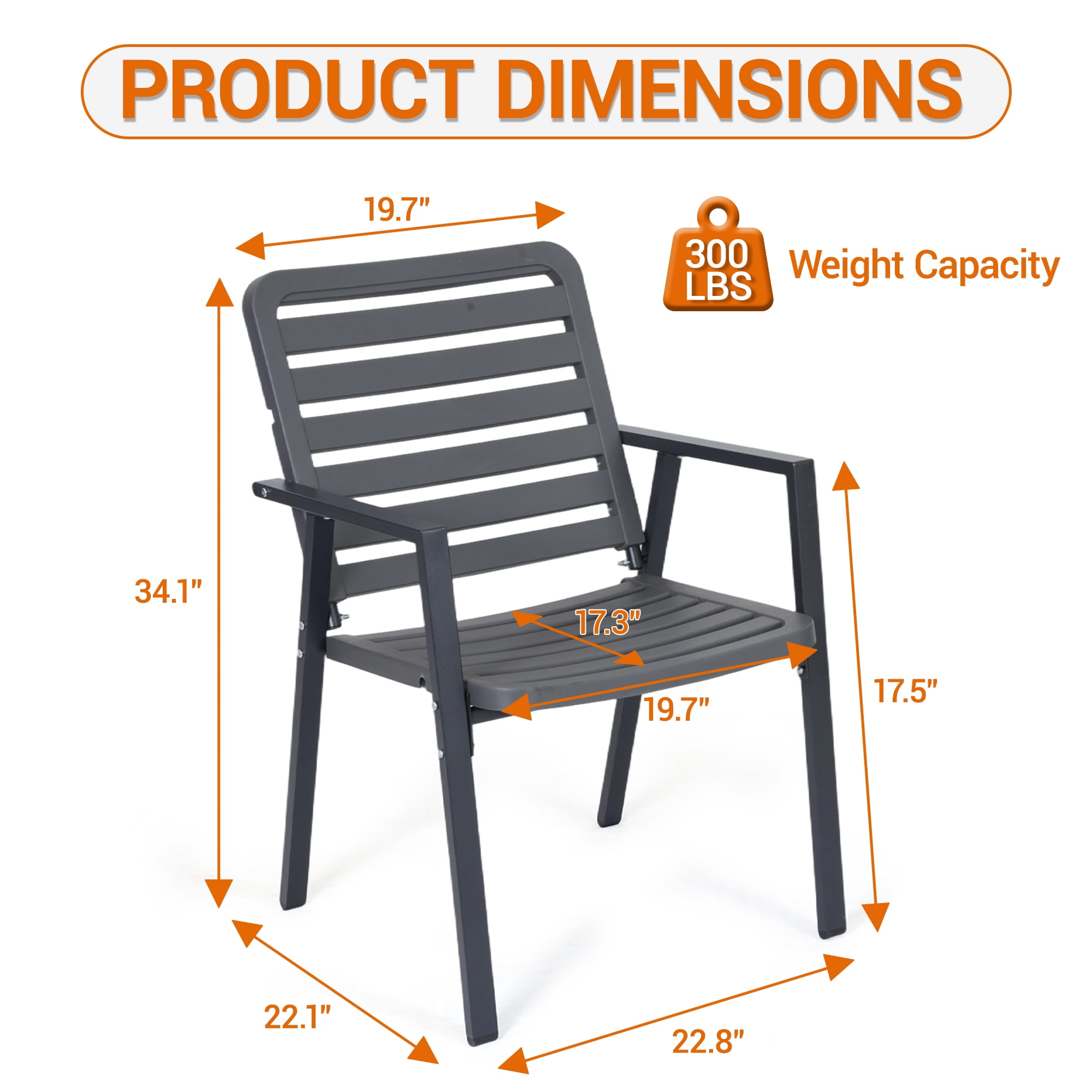 DELMANGO Outdoor Patio Dining Chairs with Metal Frame, All-Weather Garden Seating (Gray, Set of 2) e6uyh
