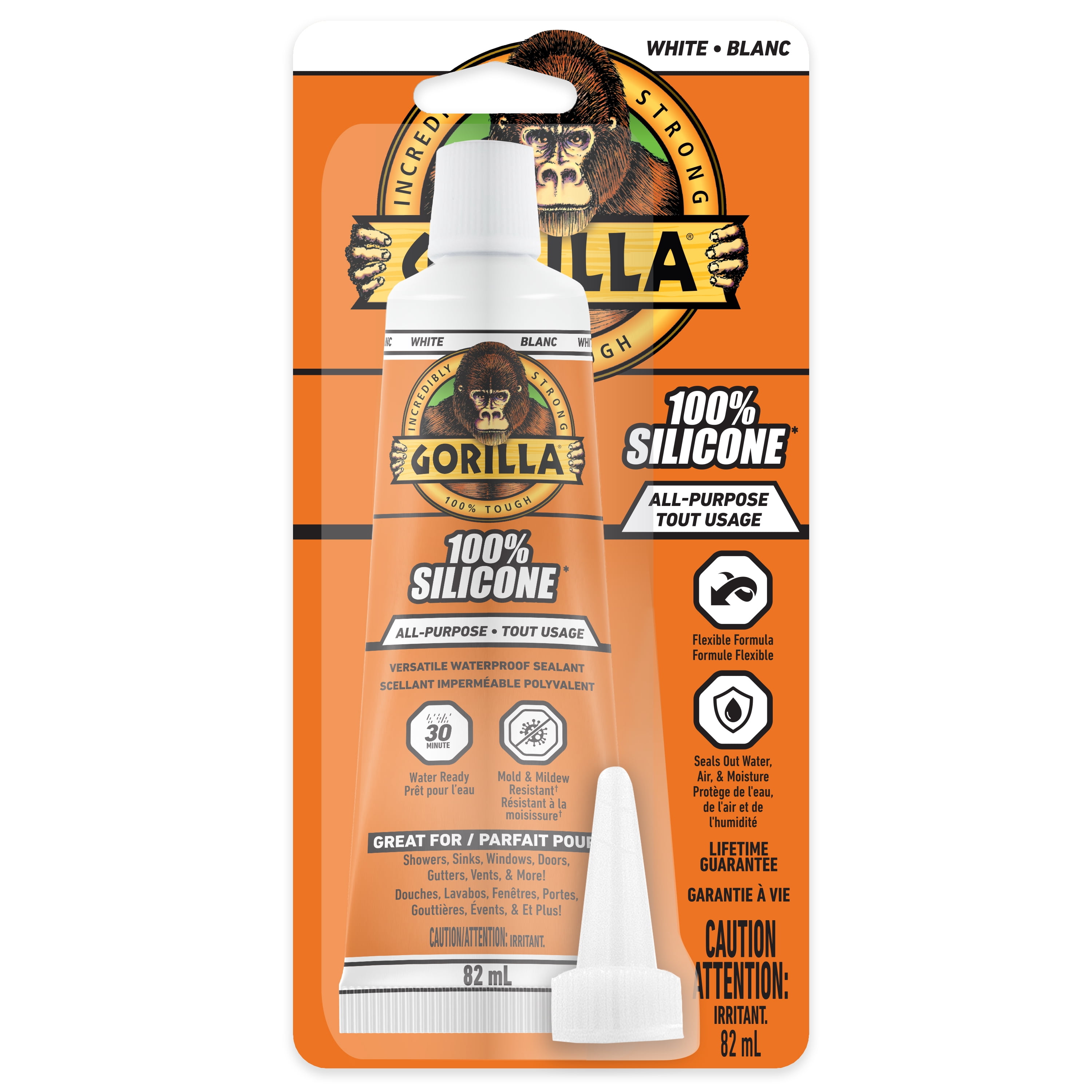 Gorilla Waterproof Silicone Sealant, Mold and Mildew Resistant Caulk for Kitchen and Bath (White, 2.8 oz) wqwgc