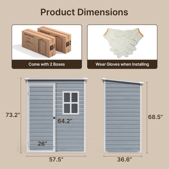 Aiho Outdoor Plastic Storage Shed with Window, Weather-Resistant Garden Tool House (Light Gray, 5 ft x 3 ft) fm7c3