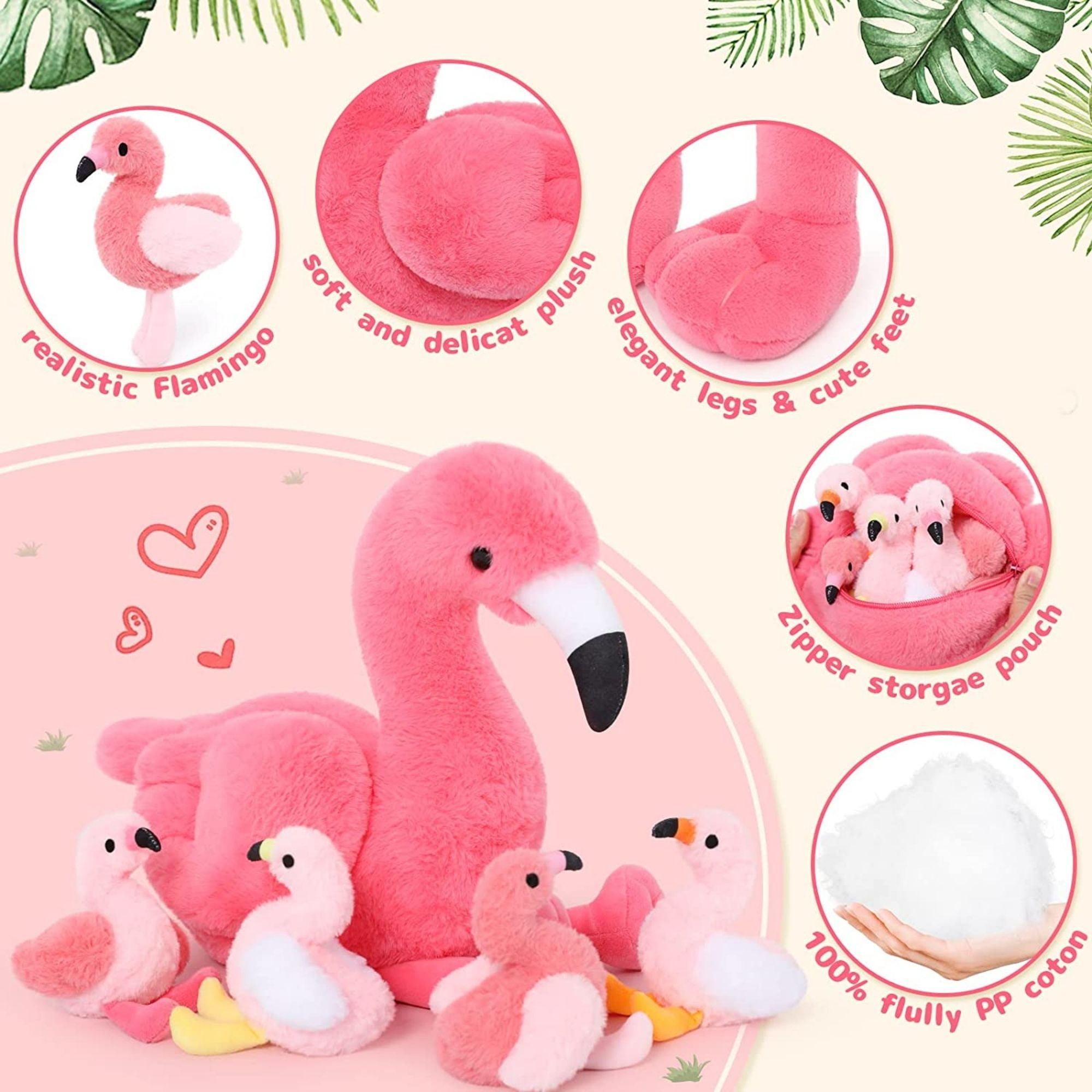 MorisMos Plush Flamingo Stuffed Animal Set with 4 Baby Flamingos (Hot Pink, 18 in) dkaaf