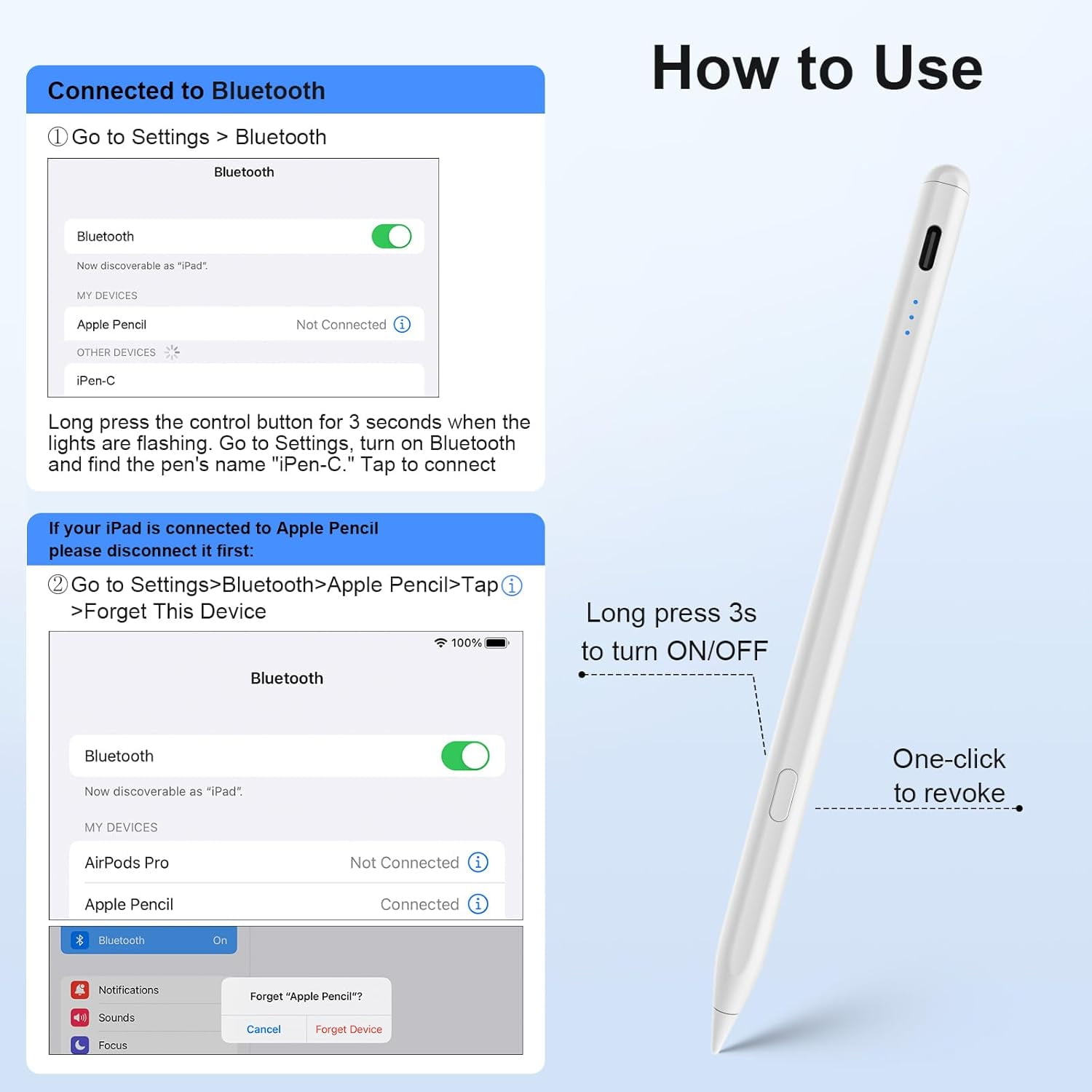 GATATOL Stylus Pen for iPad (2018-2025 Models) with Palm Rejection, Tilt Sensitivity, and Shortcut Button (White) 7k8g5