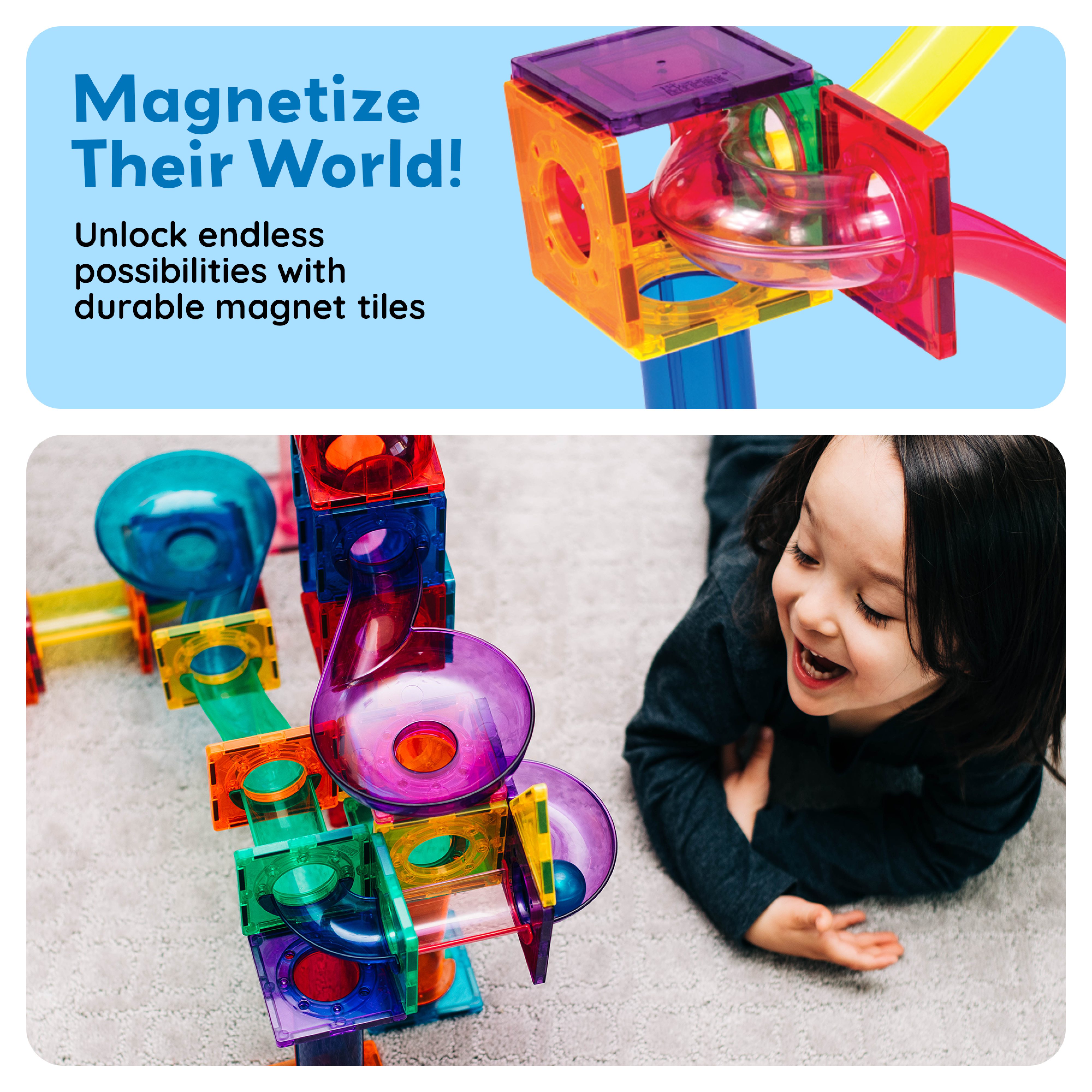 PICASSO TILES Marble Run Magnetic Building Blocks STEM Educational Race Track Set (71 Pieces) hrskg