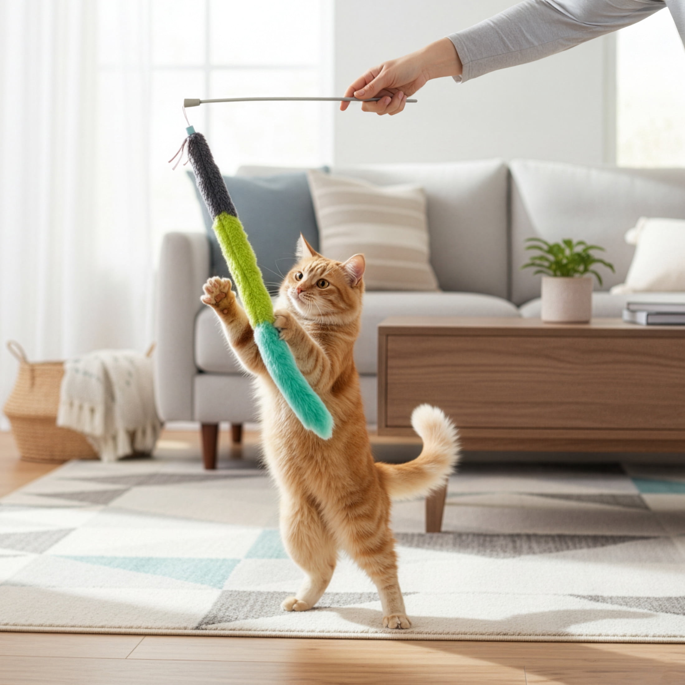 SmartyKat Crazy Catch Interactive Wand Cat Toy with Breakaway Plush Tails (Gray/Blue, 30 in) lygt2