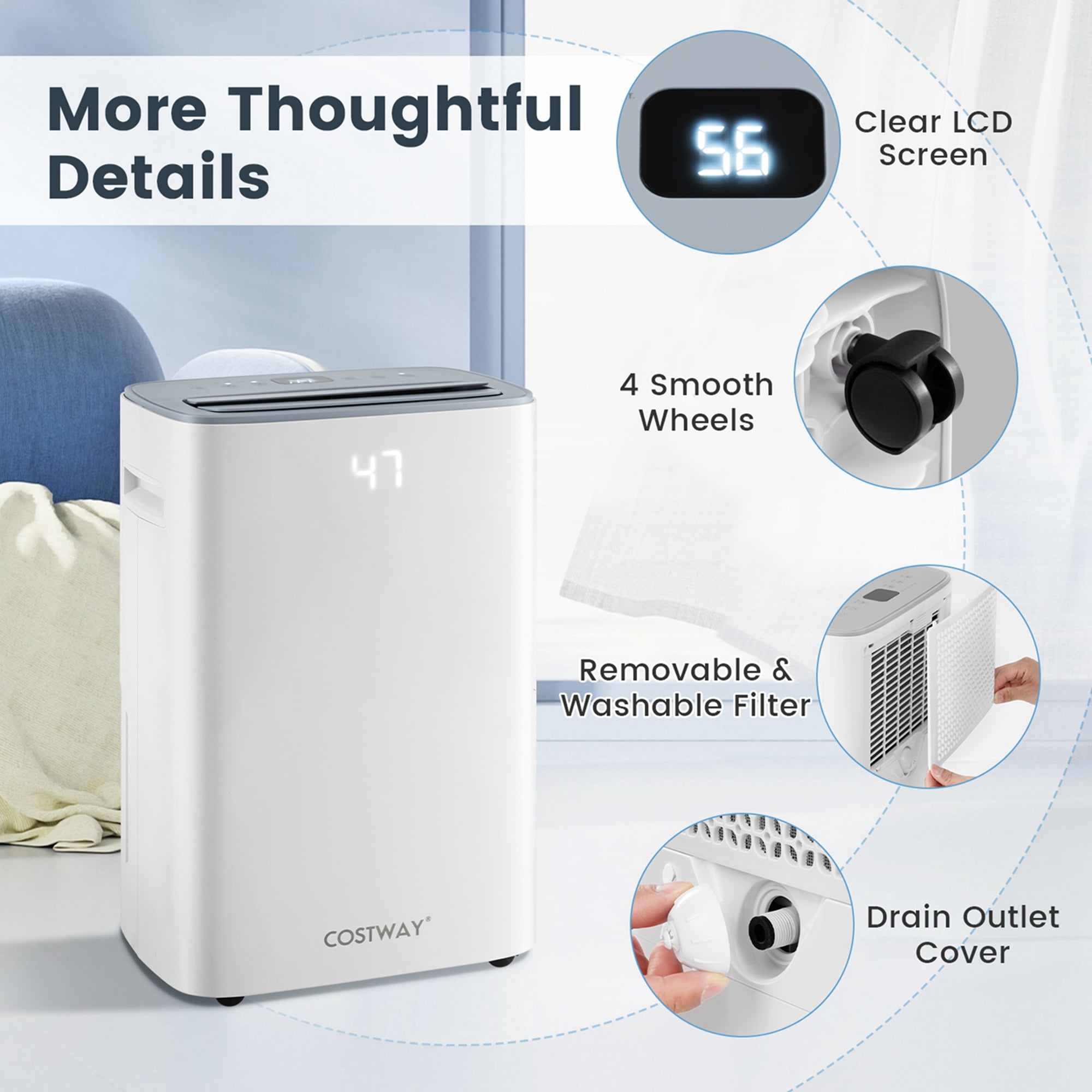 Costway Portable Dehumidifier for Basement and Home, High-Efficiency Moisture Removal (White, 15.5 Pint DOE) c37jq