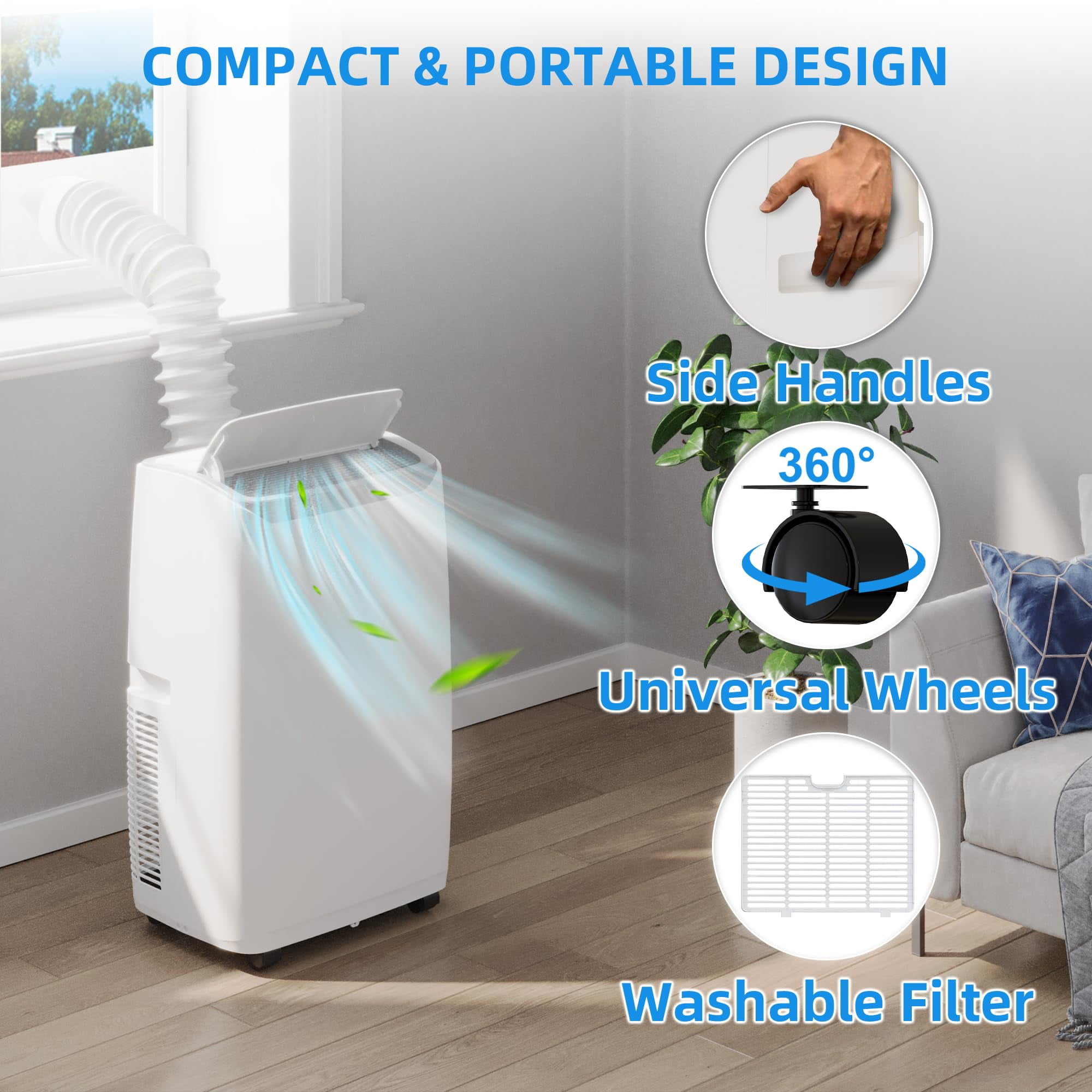 Towallmark 14,000 BTU Portable Air Conditioner for Rooms up to 700 Sq Ft (White) bnbv5