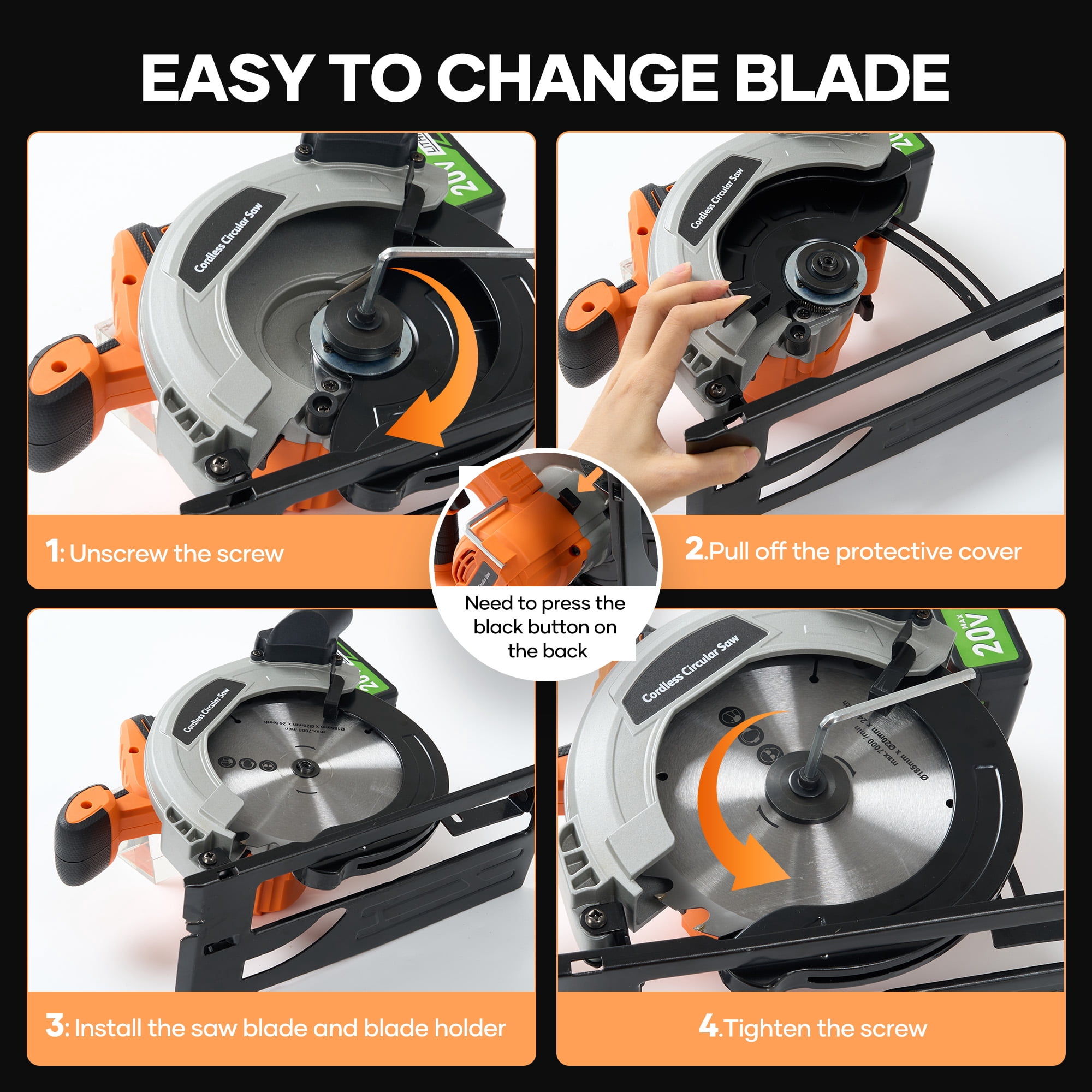GASKY 20V Cordless Circular Saw, Brushless Power Tool for Wood Cutting with 4.0Ah Battery (Black, 7-1/4 in) qposg