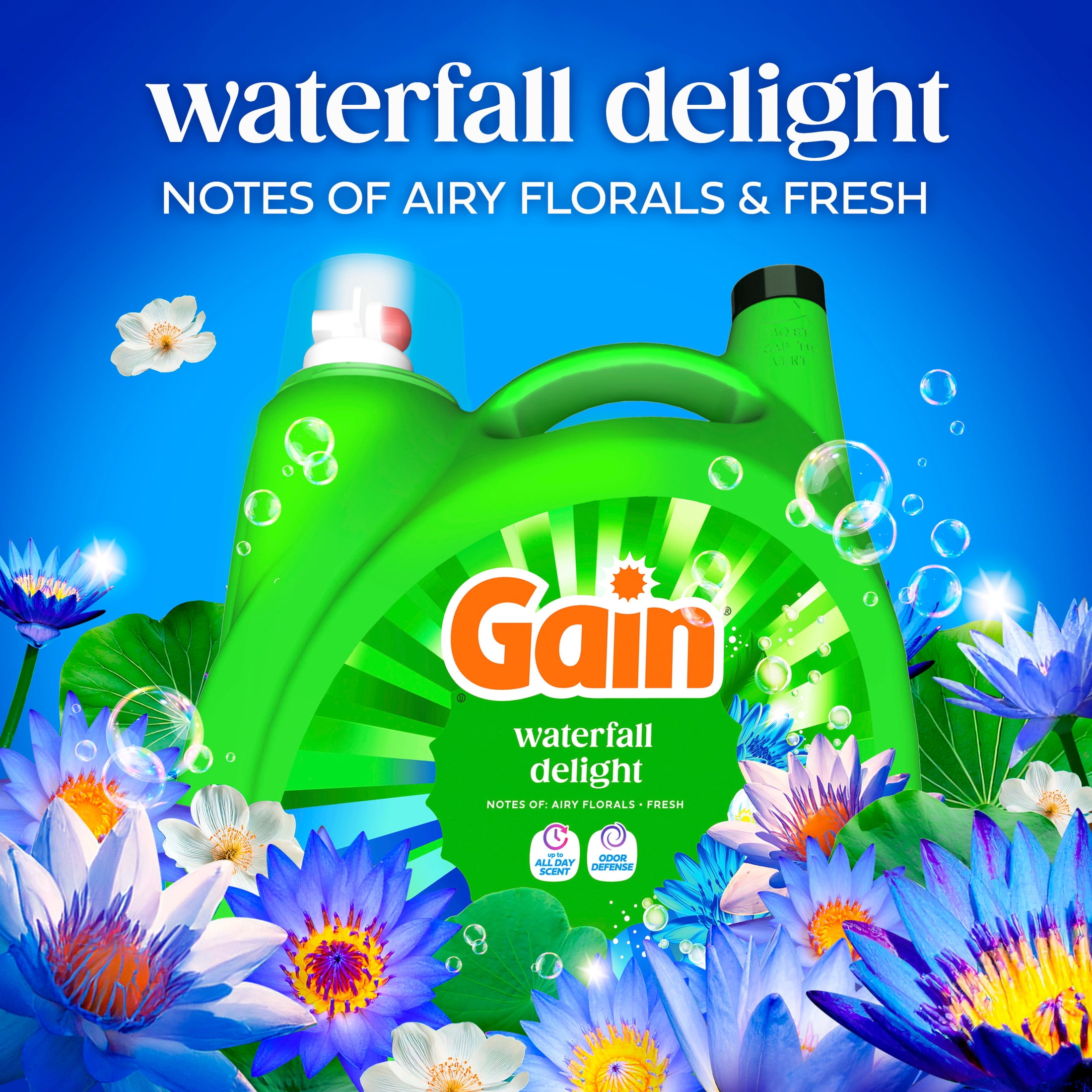 Gain Liquid Laundry Detergent, Odor Defense, Waterfall Delight Scent (177 fl oz, 134 Loads) dutgs
