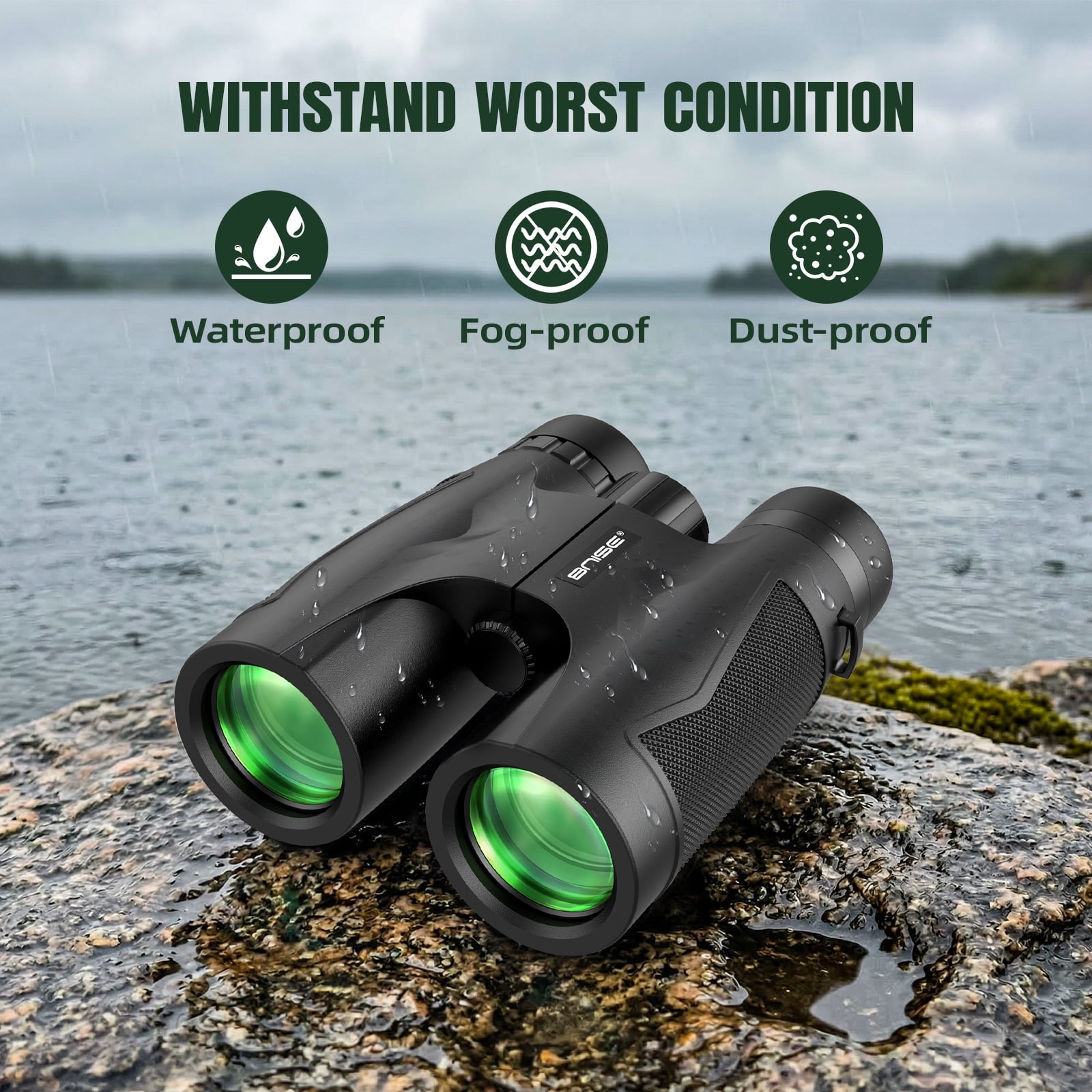 BNISE 10x42 HD Professional Binoculars for Bird Watching and Hunting (Black, 6.3 in x 5.3 in x 2.8 in) 1so45