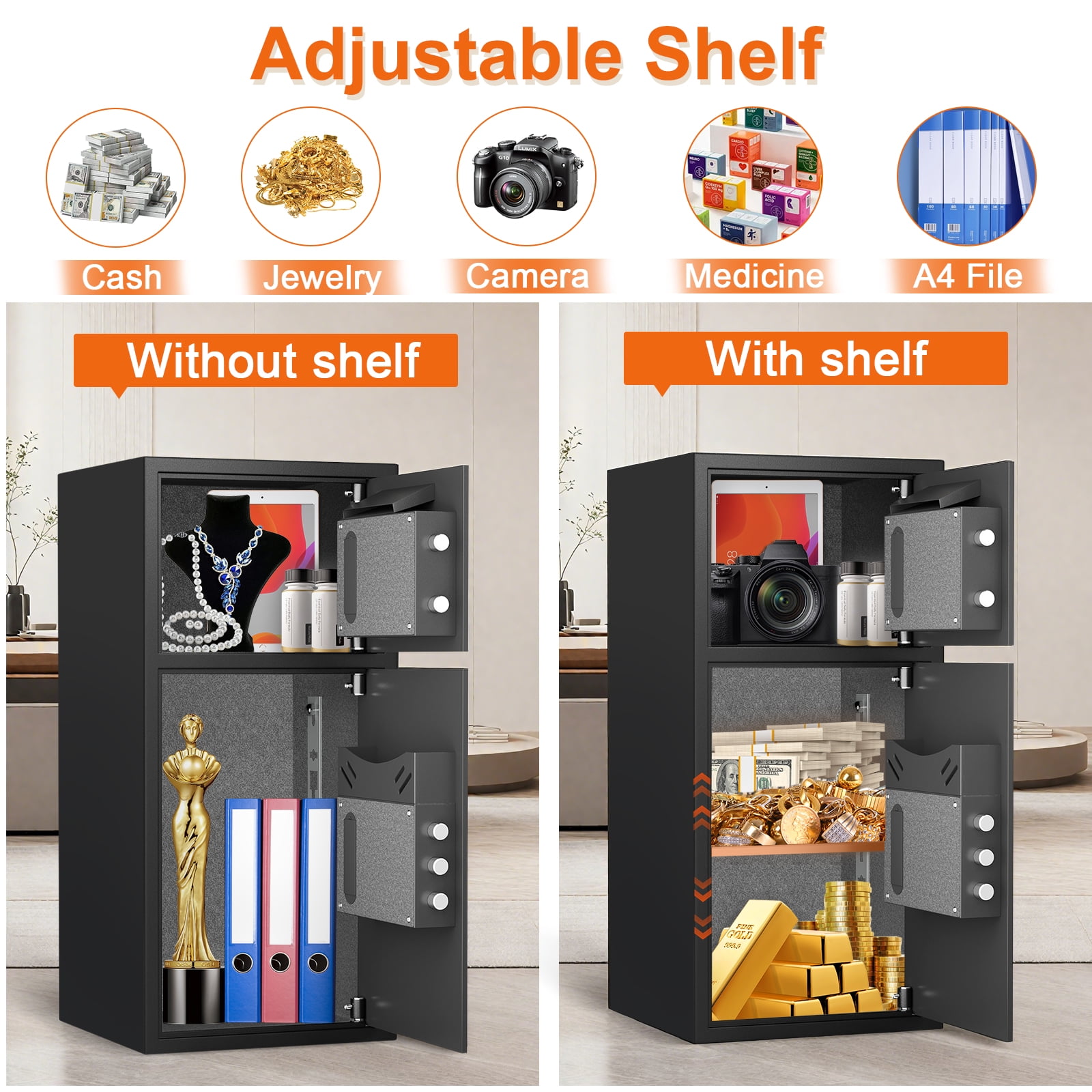 Opentiny Large Digital Security Safe, Fireproof and Waterproof Home Office Lock Box with Deposit Slot and Dual Alarm System (6.5 cu ft, 13.8 in x 13.8 in x 29.5 in) lxq0z