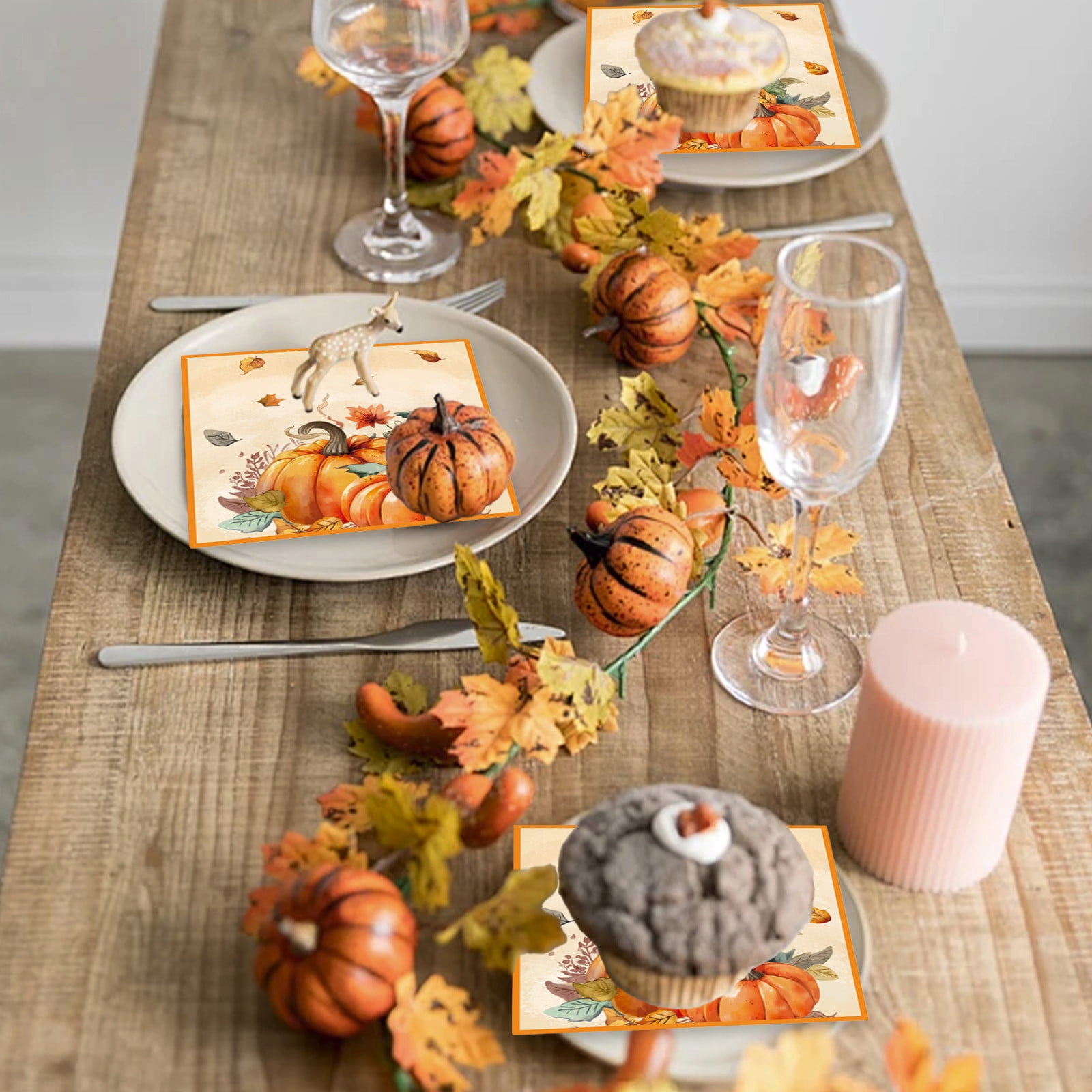 Kumdkd Thanksgiving Napkins Pumpkin Maple Fall Paper Decor (20 Pack, 13x13 in) mcqit