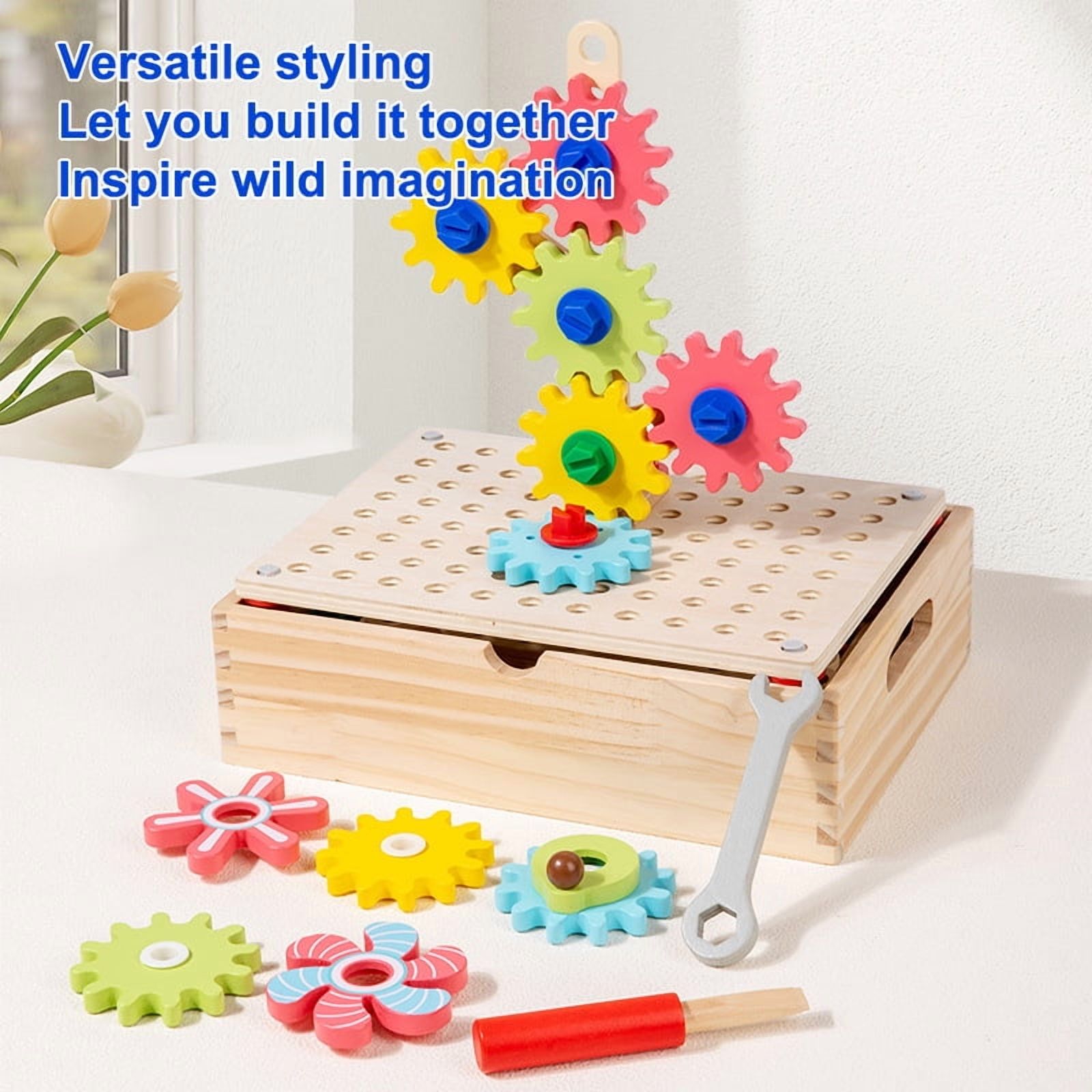 Agelkvoy Wooden Nut & Gear Building Blocks, 3D STEM Construction Puzzle Set, Educational Engineering Toy for Kids (Multicolor, 1 Set) elldh