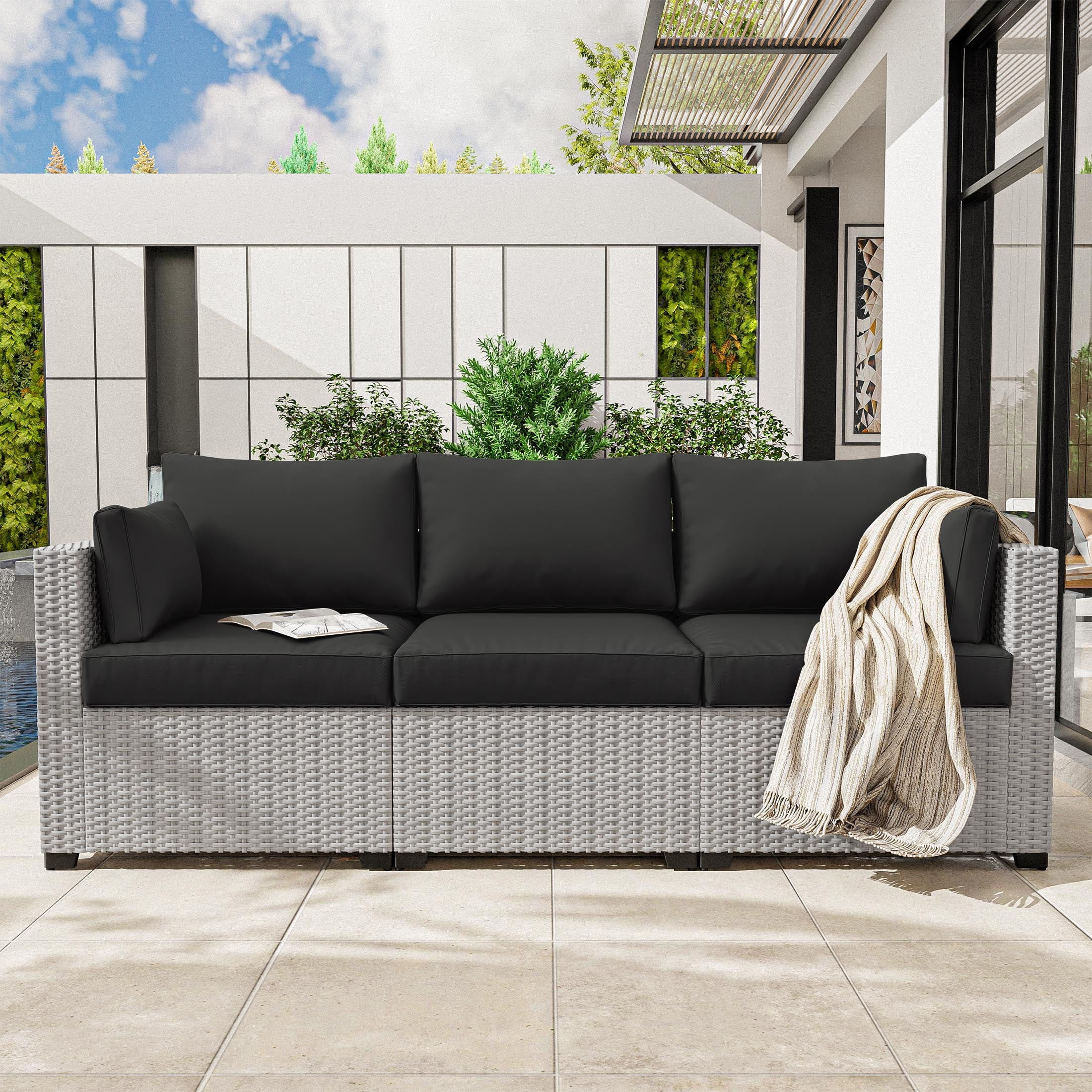 Pakunoda 8-Piece Outdoor Sectional Replacement Cushions, Waterproof High-Density Foam Patio Furniture Set (Black, 4 in Thick) oni4e