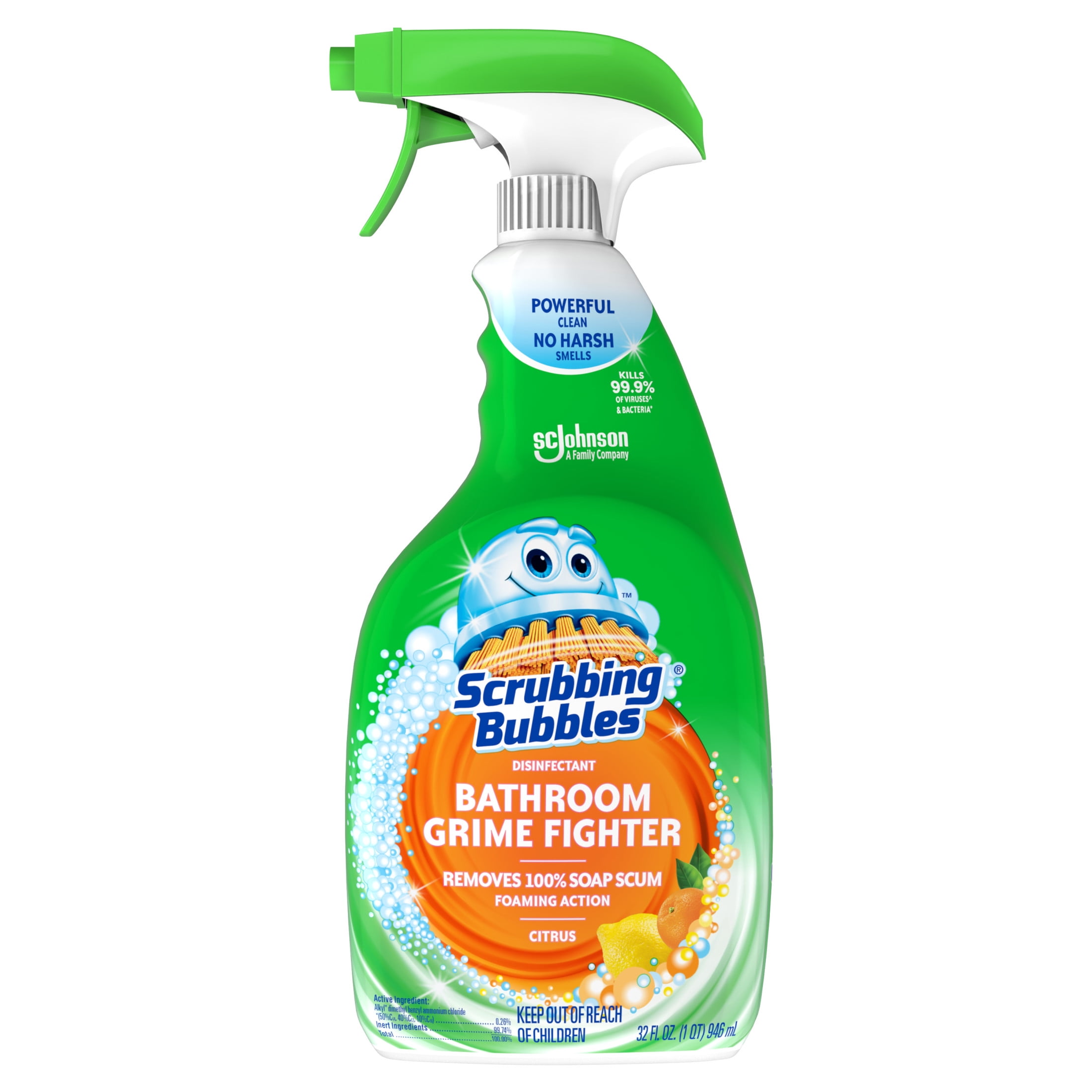 Scrubbing Bubbles Bathroom Grime Fighter Disinfectant Spray, Multi-Surface Cleaner (Citrus, 32 oz) y24yi