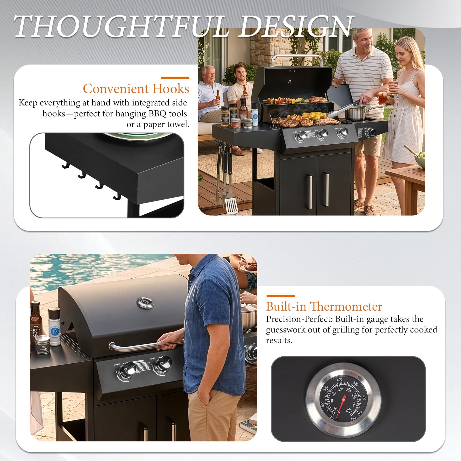UBesGoo 3-Burner Propane Gas Grill with Side Burner (Black, 46000 BTU) qi2i0