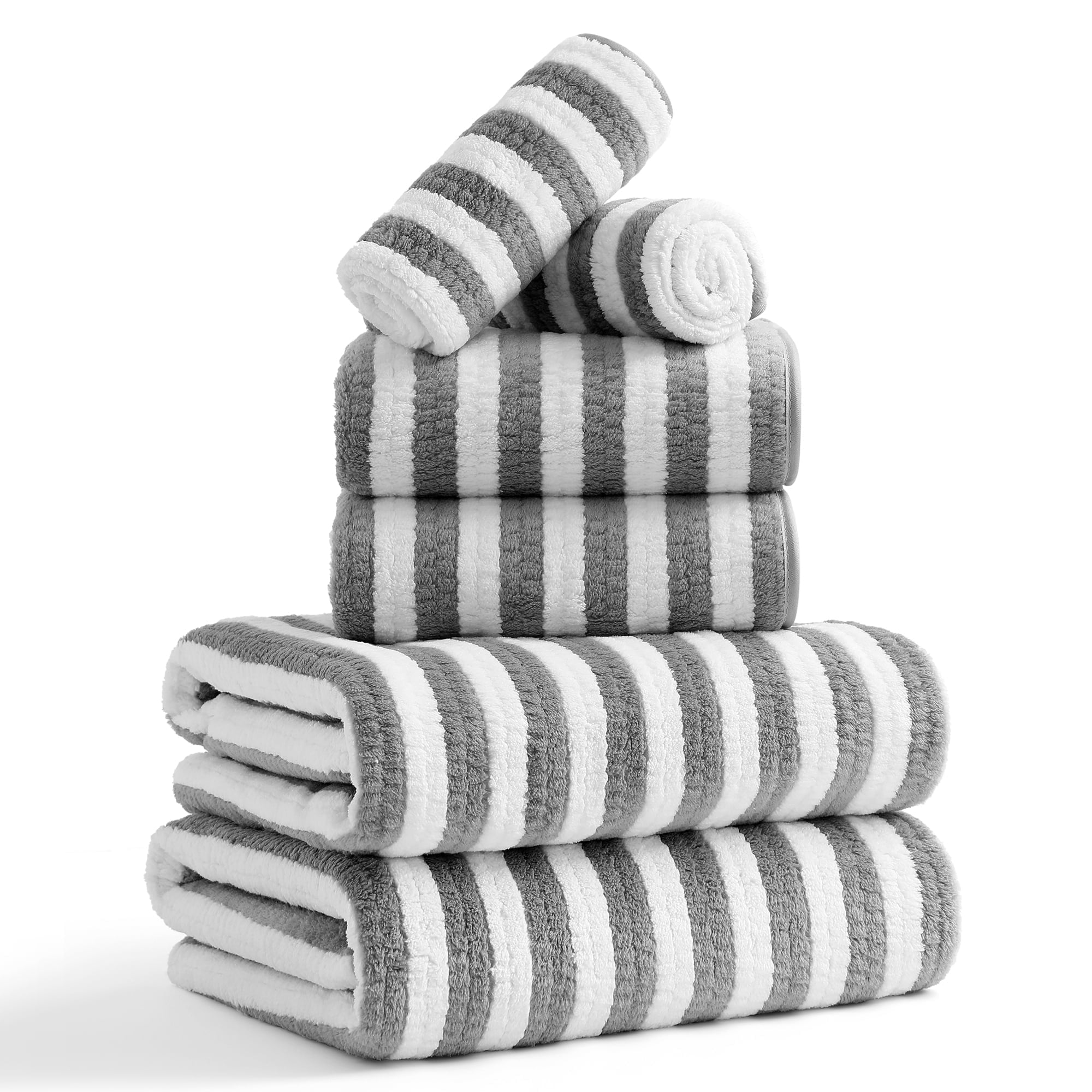Jessy Home 6-Piece Plush Bath Towel Set, Highly Absorbent Hotel Quality Bathroom Linens (Light Gray, 6-Piece Set) b2k43