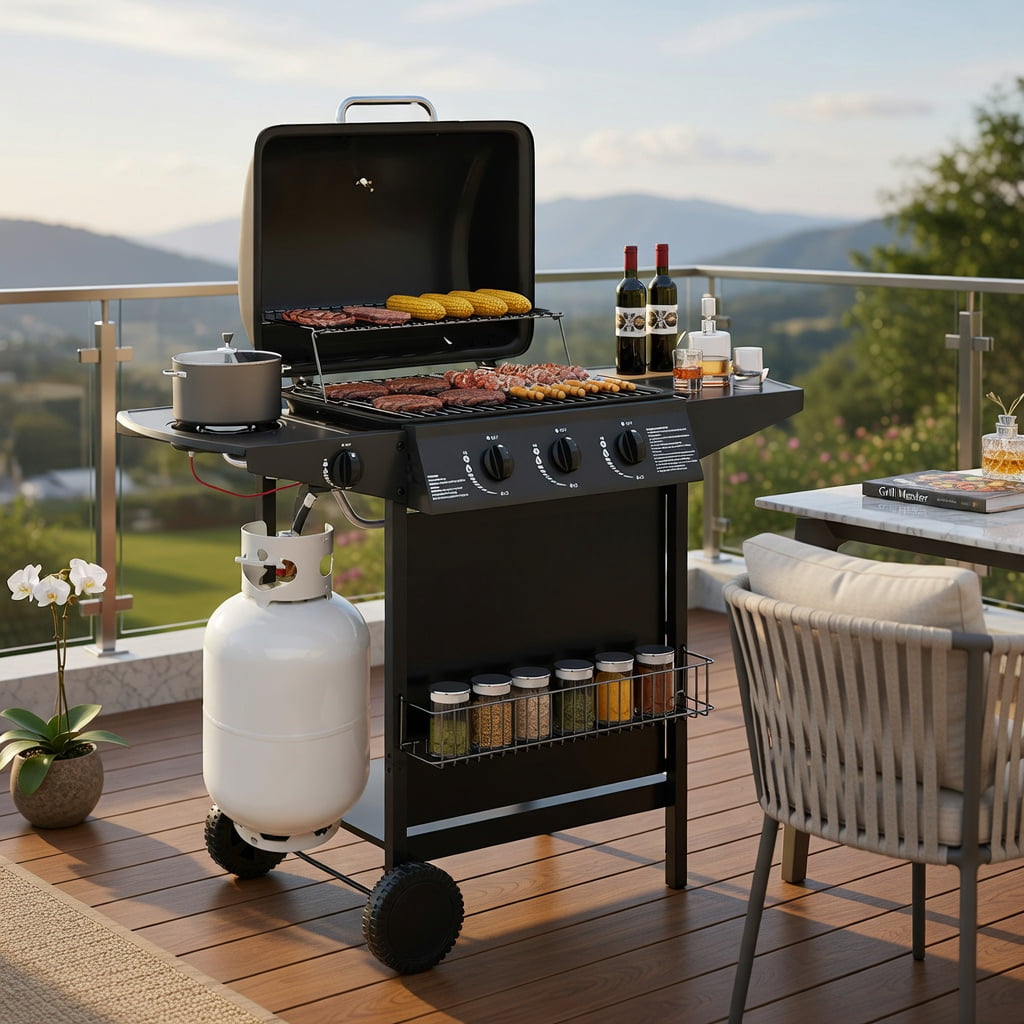 Kadyn 39,000 BTU Heavy-Duty Propane Gas Grill with Side Burner (Black, 4-Burner) dw8l6