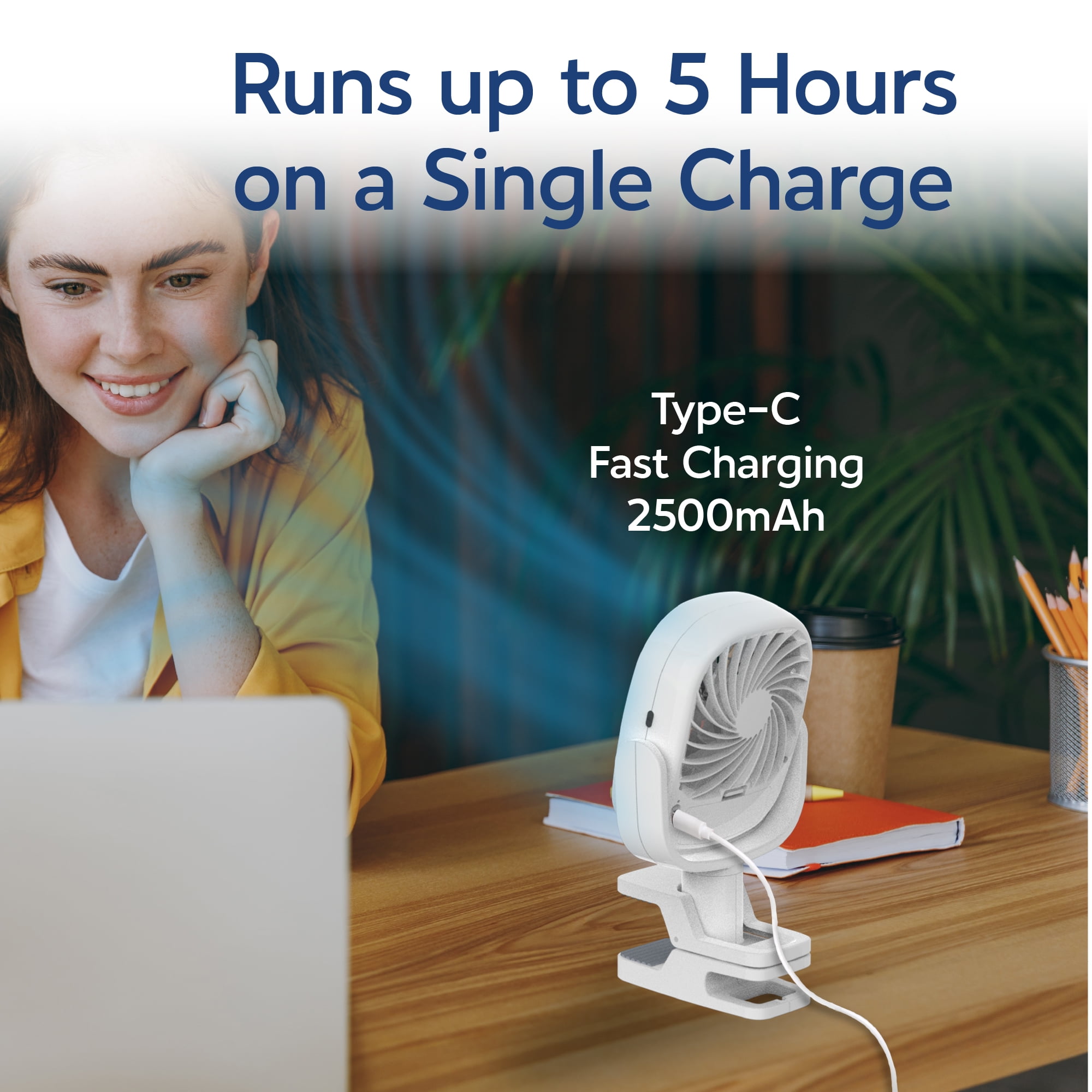 Arctic Air Grip Go Portable Evaporative Air Cooler, Rechargeable Personal Cooling Fan (White, 2.5 in Clamp) 1soy6