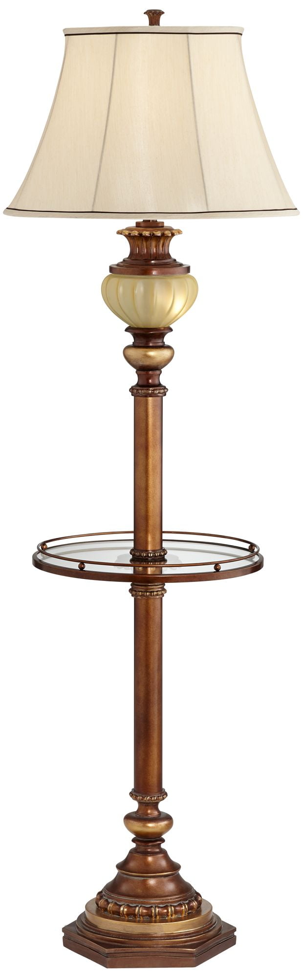 Kathy Ireland Traditional Floor Lamp with Glass Tray and Night Light (Bronze, 65 in) tlfgq