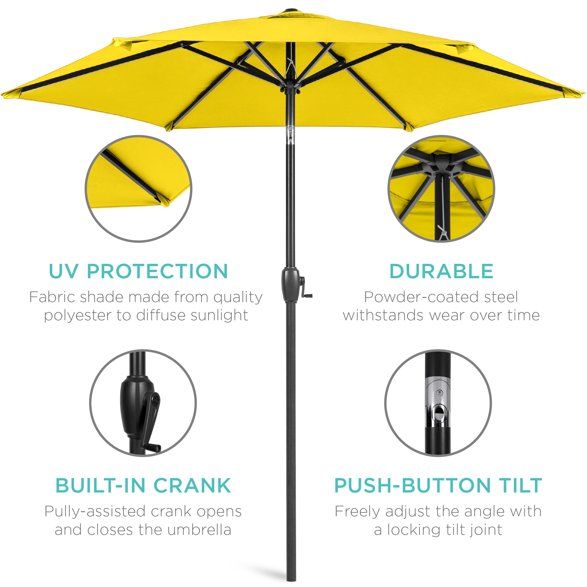 Best Choice Products 7.5ft Heavy-Duty Outdoor Market Patio Umbrella with Push Button Tilt and Crank (Yellow, 7.5 ft) kms0g