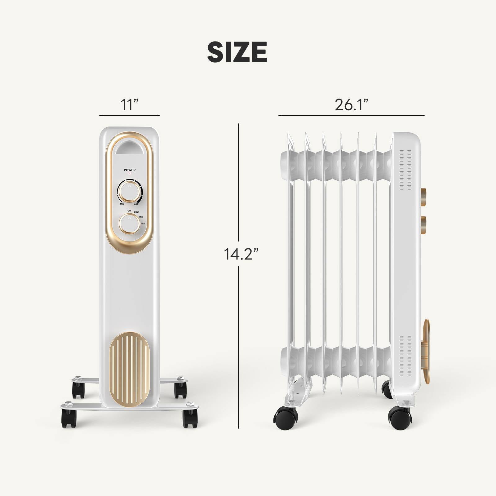 MCQ Oil Filled Radiator Heater, Portable Electric Space Heater with Adjustable Thermostat (White, 1500W) kmika