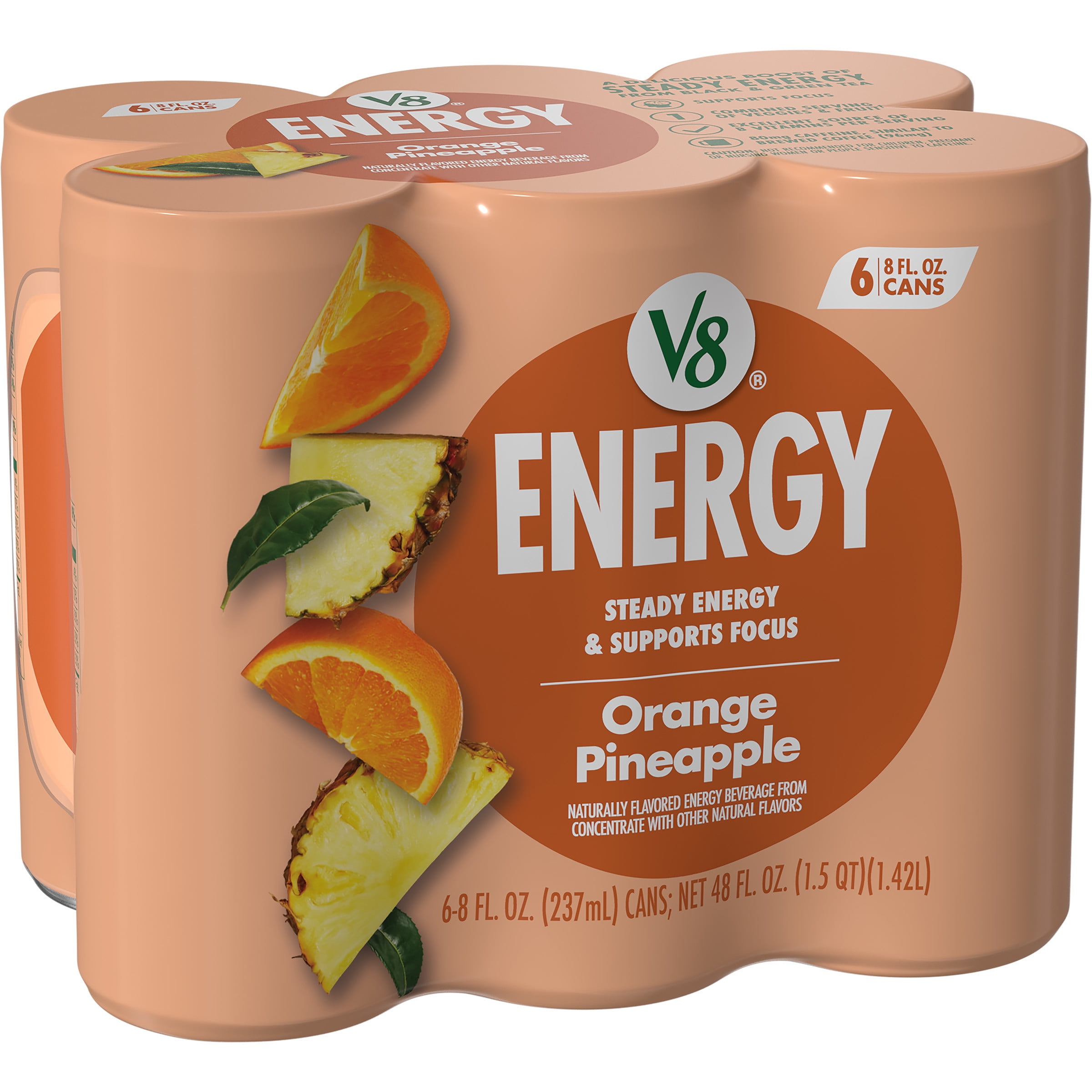 V8 Energy Orange Pineapple Sparkling Energy Drink (Orange Pineapple, 6 Pack of 8 fl oz) vqtjo