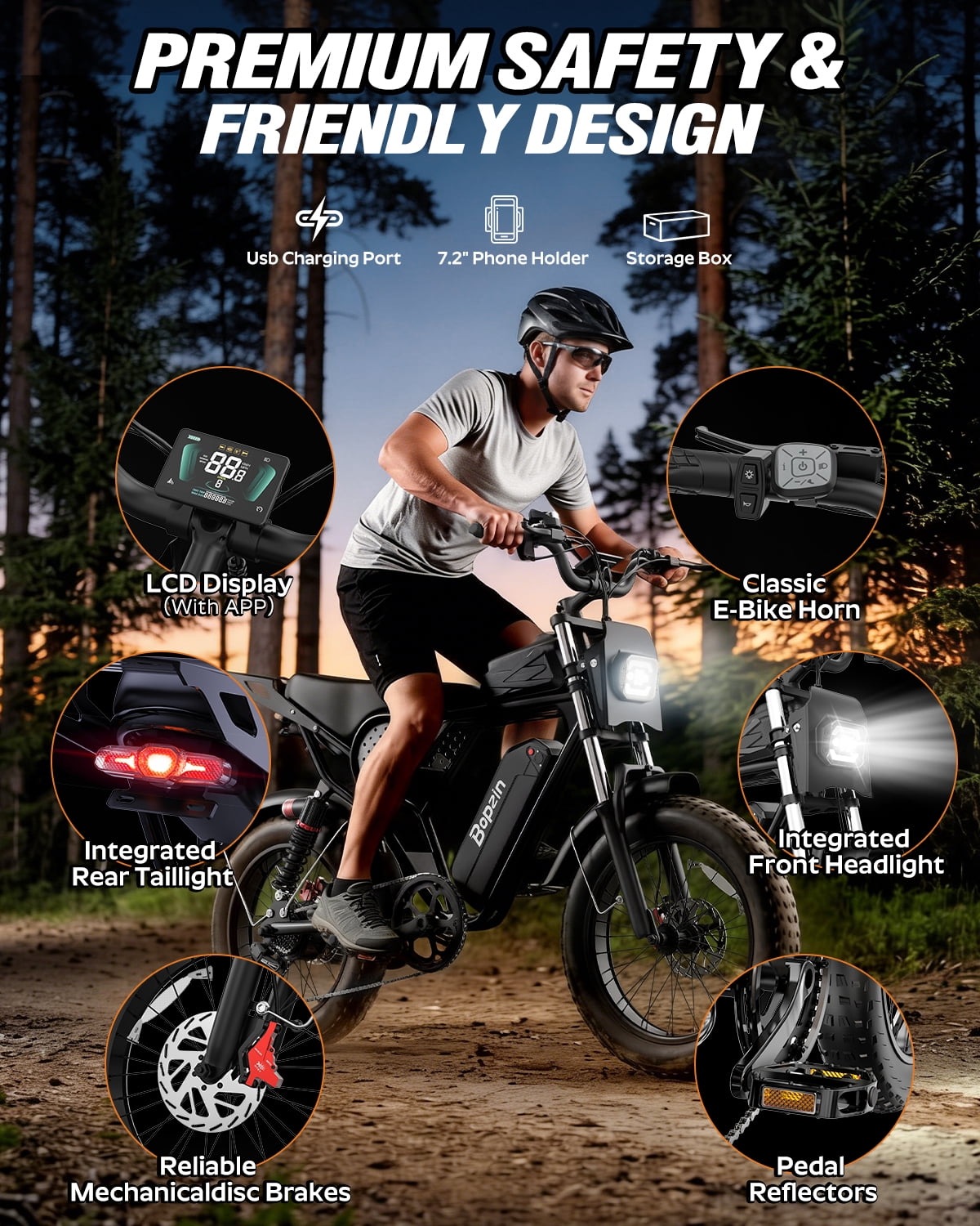 Bopzin Electric Mountain Bike for Adults, 1500W Motor, 48V 25Ah Battery, 20 in x 4.0 in Fat Tire E-Bike (Green, 88 lb) 3kiaz