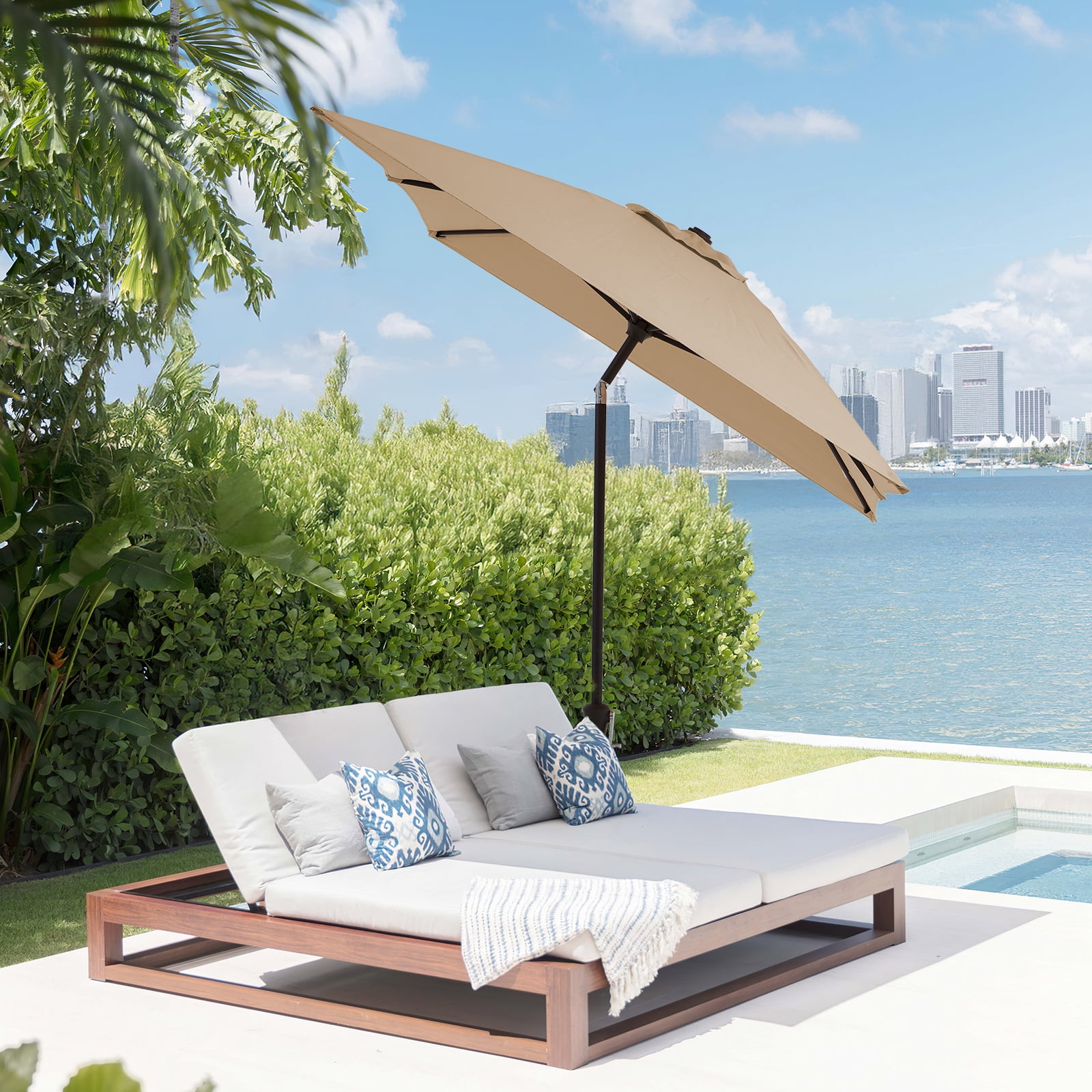 FUNDAZE Rectangular Patio Umbrella with Crank and Tilt, UV-Resistant Outdoor Shade for Deck and Garden (Beige, 6.5 ft x 10 ft) 5ydlf