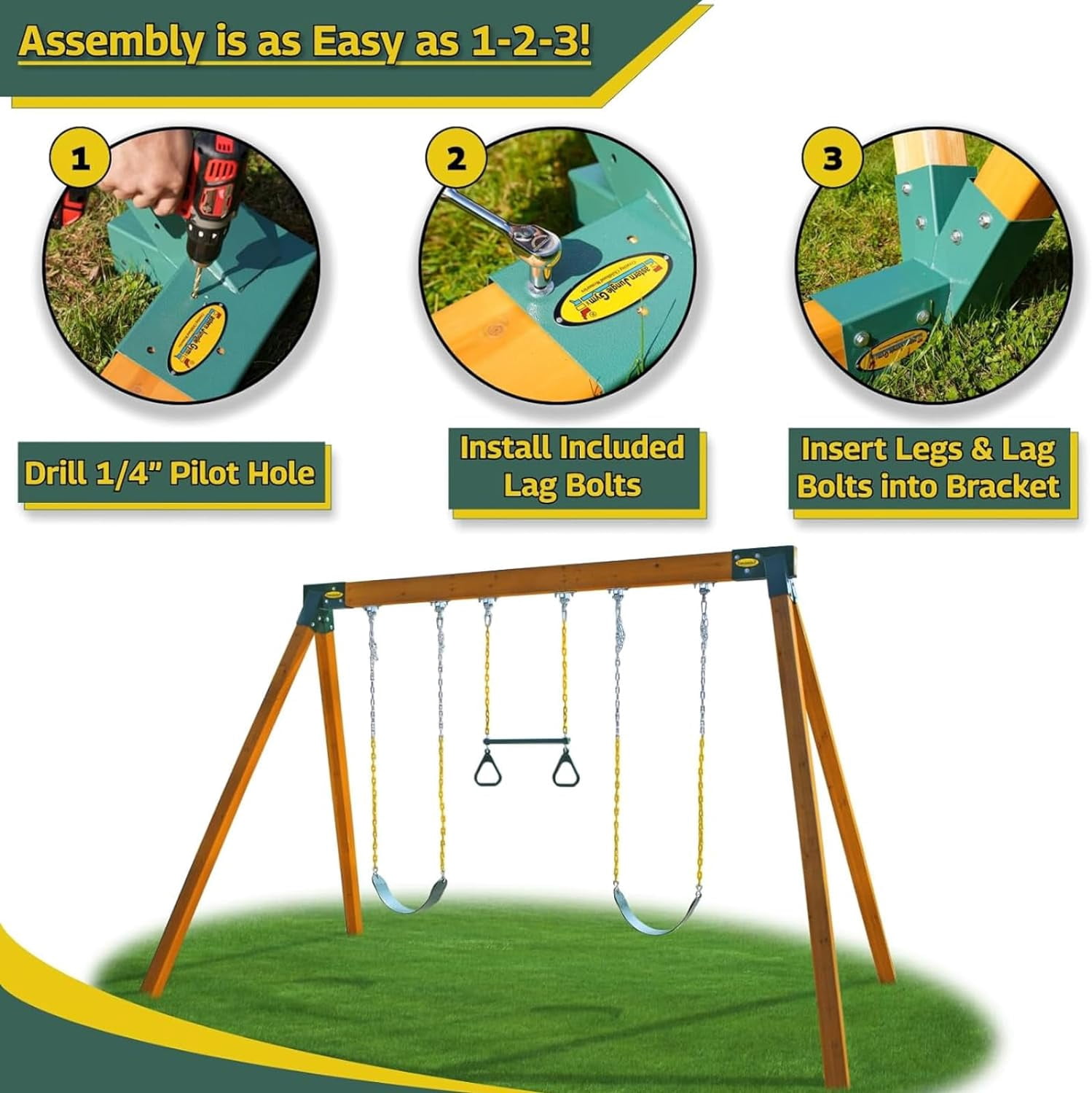 Eastern Jungle Gym Classic A-Frame Swing Set Hardware Kit (Green, 12 ft L x 8 ft D x 7.67 ft H) 237g3