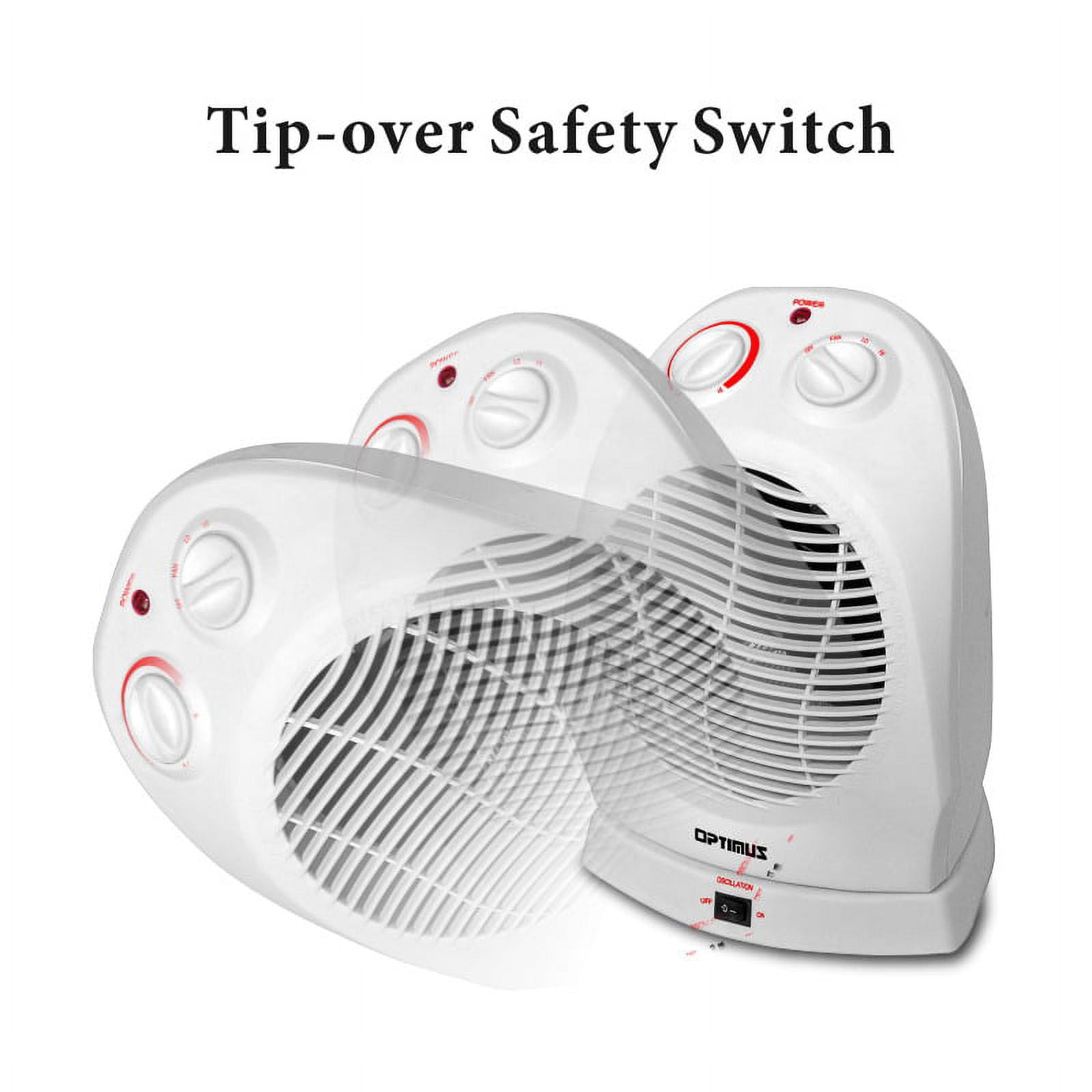 Optimus Enterprise Portable Oscillating Fan Heater with Adjustable Thermostat (White, 1500 Watt) 9u3fv