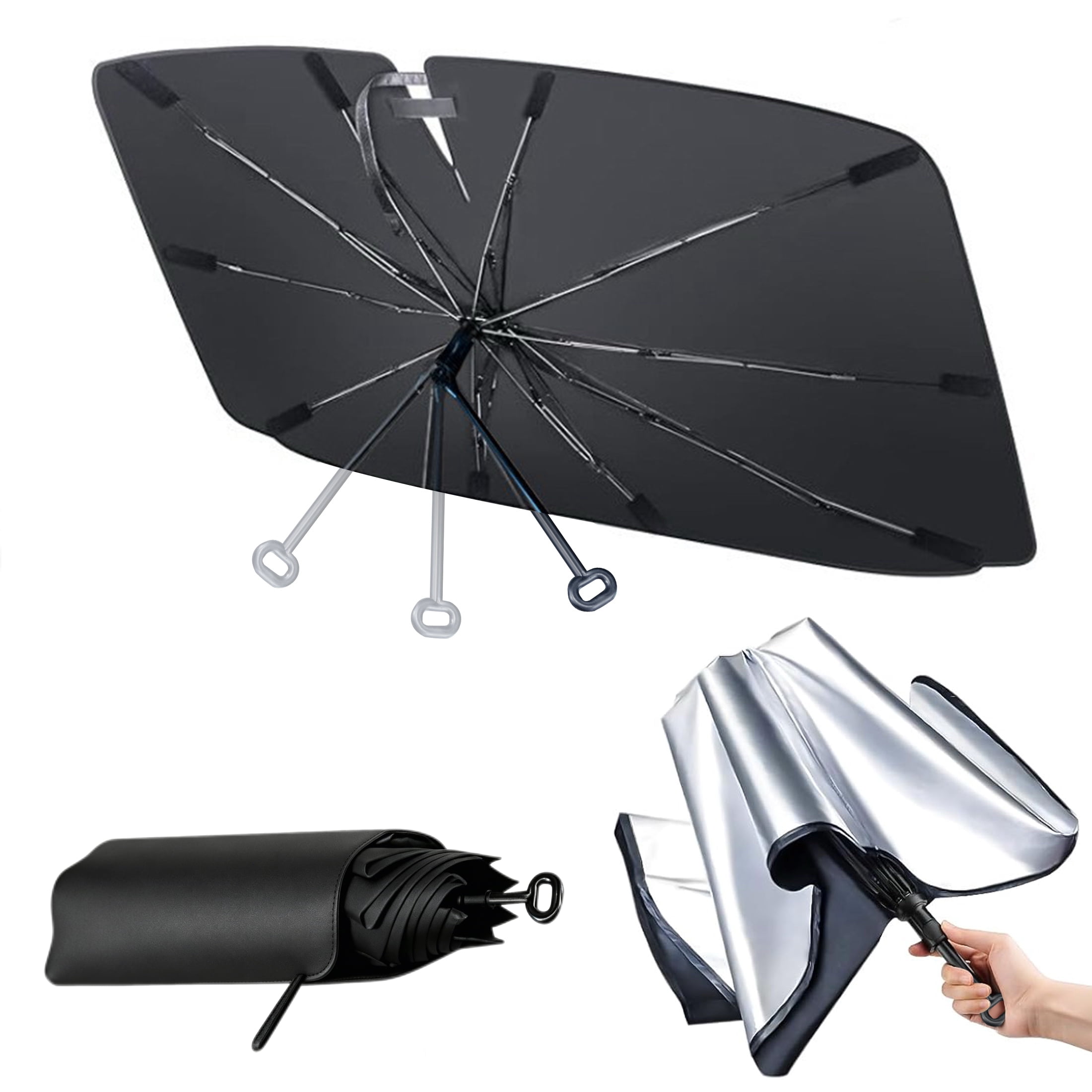 EVLive Car Windshield Sunshade, Foldable UV & Heat Protection Shield for SUV Sedan Truck (Black, 57 in x 32 in) q7mua