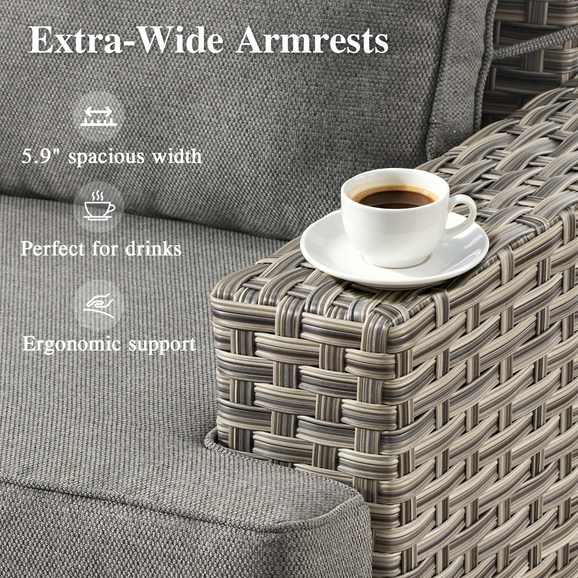 Ovios 7-Piece Outdoor Patio Furniture Set, All-Weather Rattan Wicker Sectional Sofa with Club Chairs and Ottomans (Dark Gray, 7-Piece) zea90