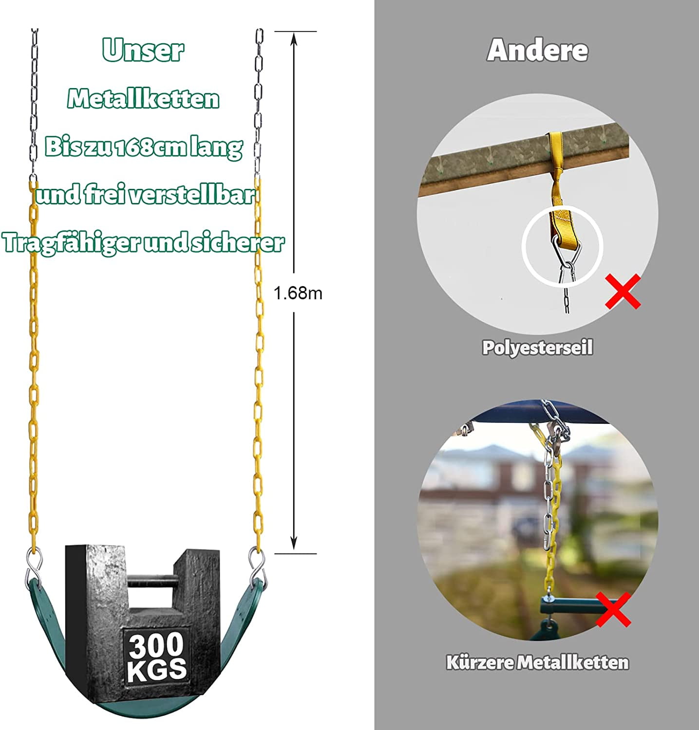 Celawork Heavy Duty Swing Seat, Outdoor EVA Soft Board U-Swing with Adjustable Metal Chains (Green, 660 lbs Capacity) vthw4