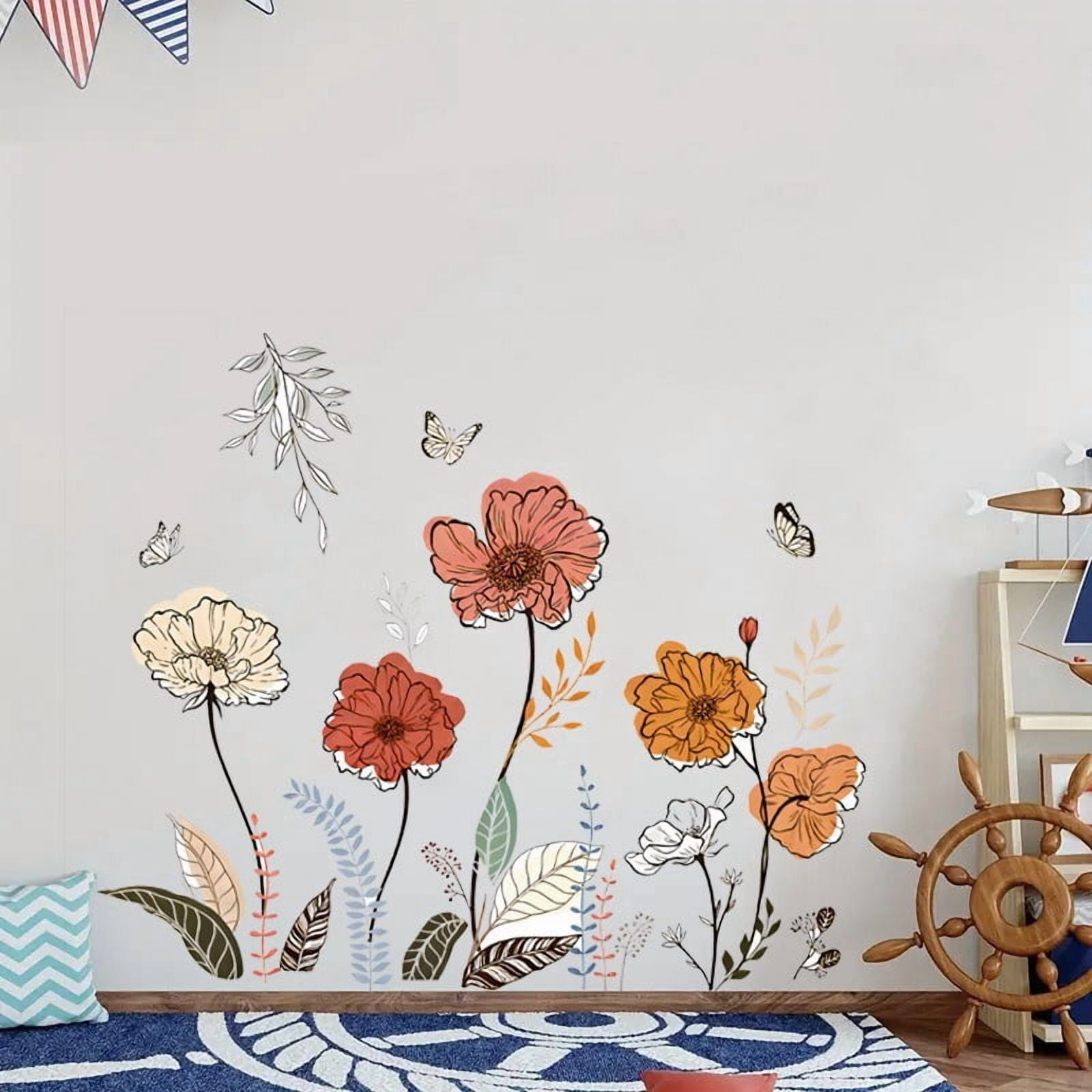 Jimin Boho Wildflower Wall Decals, Peel and Stick Floral Grass Art for Living Room Bedroom (Multicolor, 47.2 in x 15.7 in) 33i7p