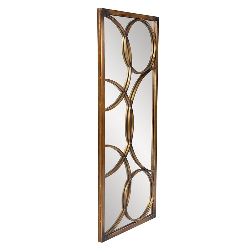 Tyler Dillion Rectangular Metal Wall Mirror with Circular Overlays (Brushed Bronze, 24 in x 36 in) zy413