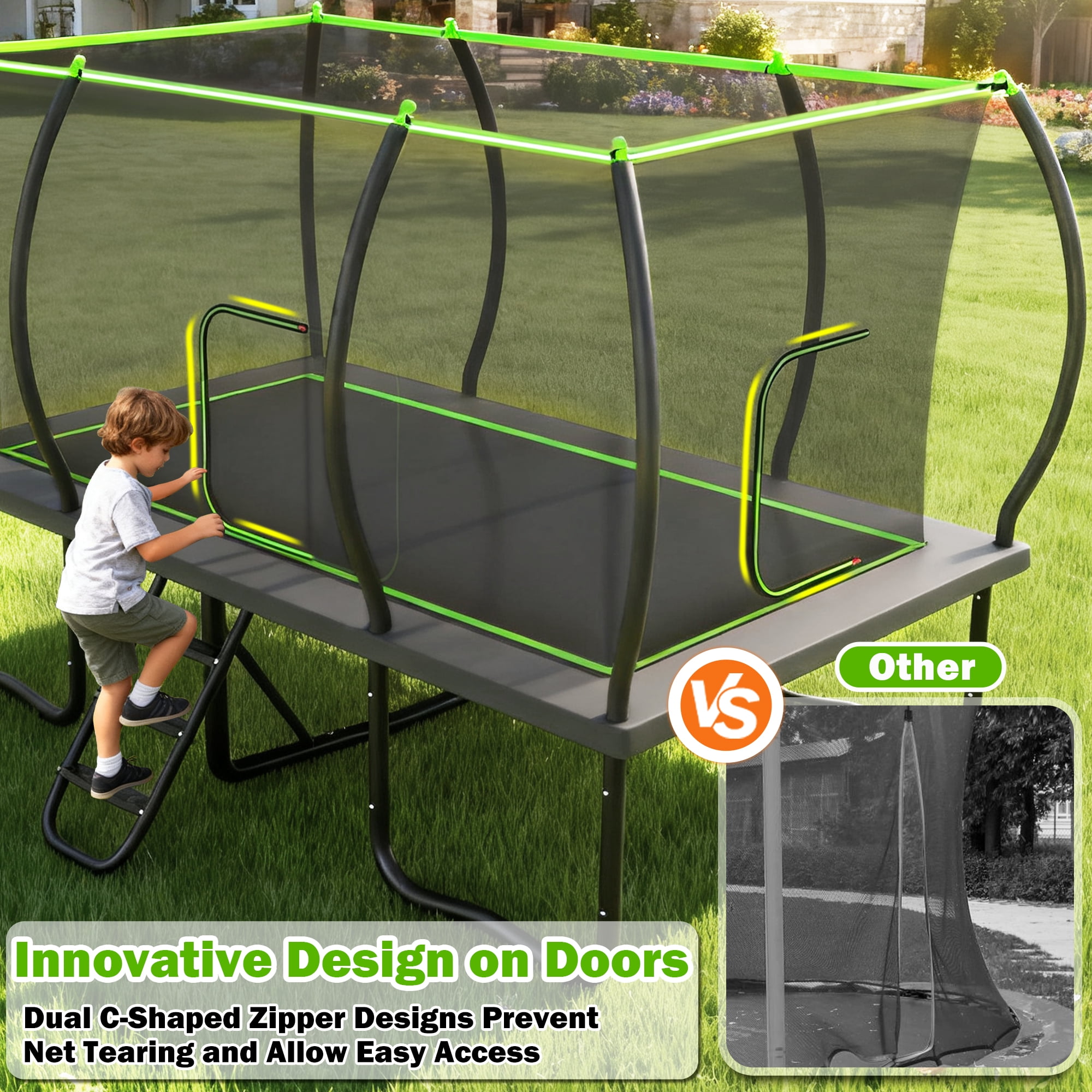 Jump Into Fun Rectangle Trampoline (Green, 8x14 ft) 8e0te